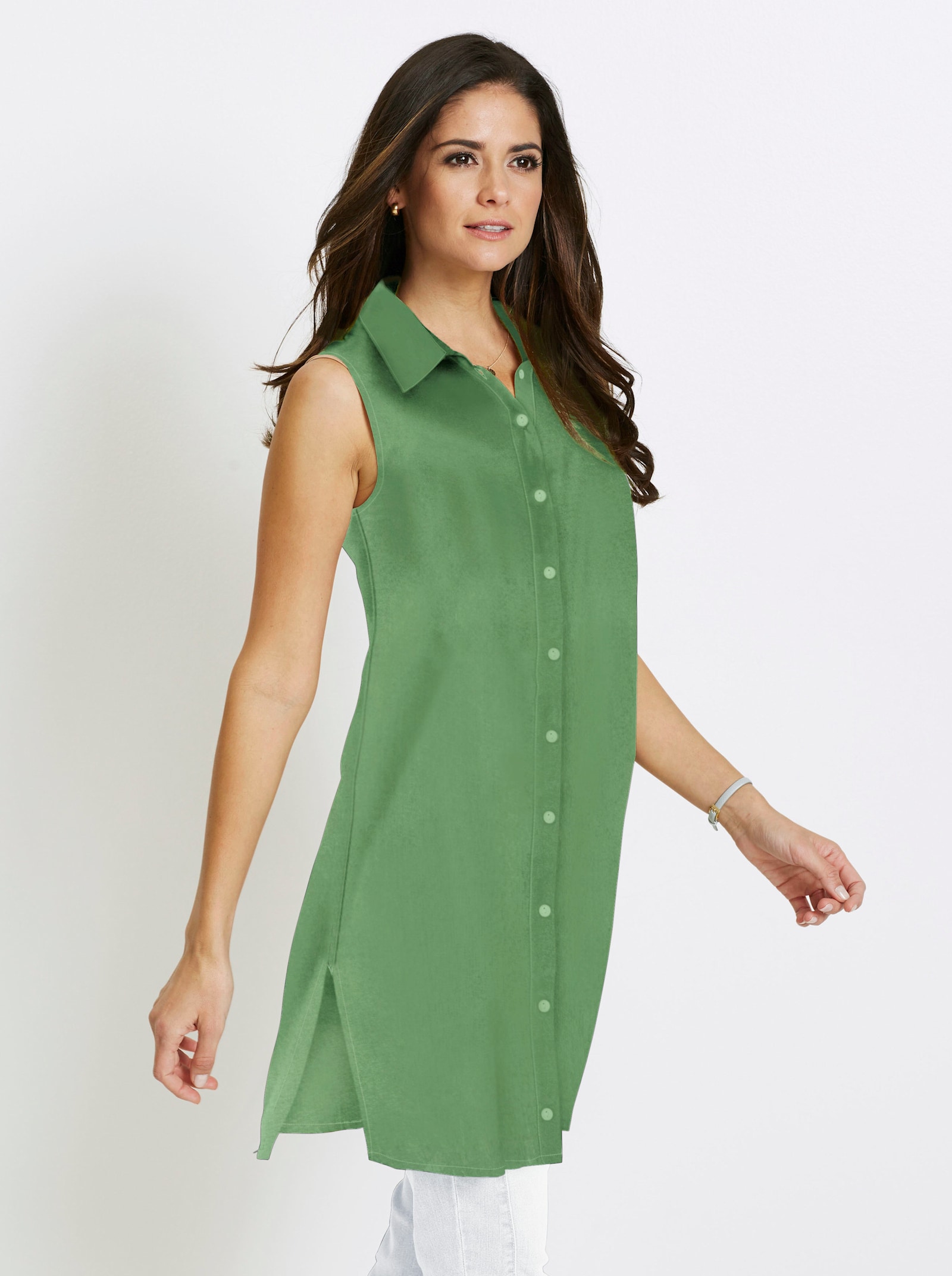 Lange blouse met hoge zijsplitten - appel