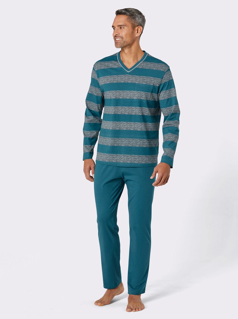65319 Badstof pyjama voor heren, pyjama met manchetten in