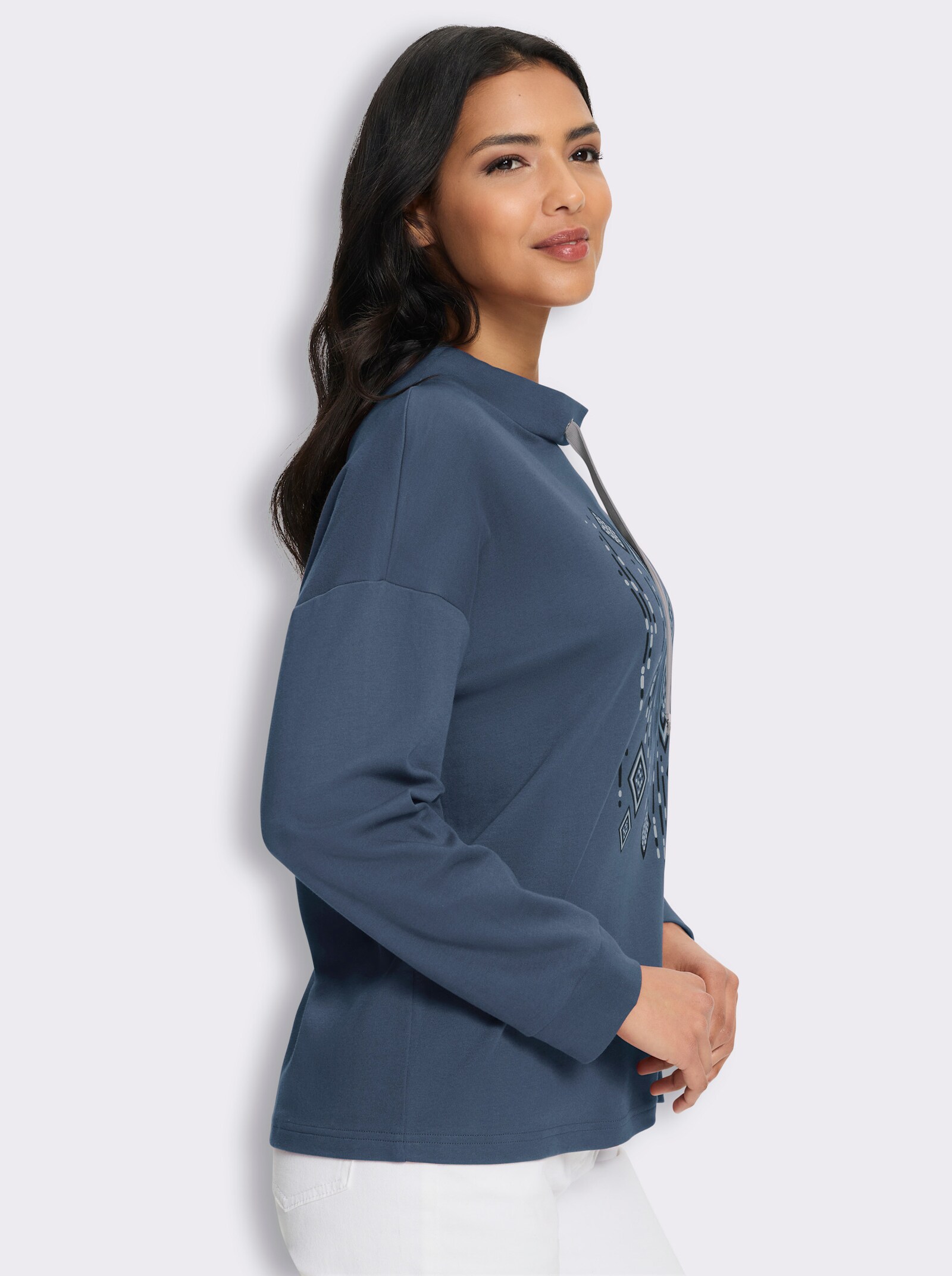 Stehkragenshirt in Interlock-Qualität - rauchblau-schwarz