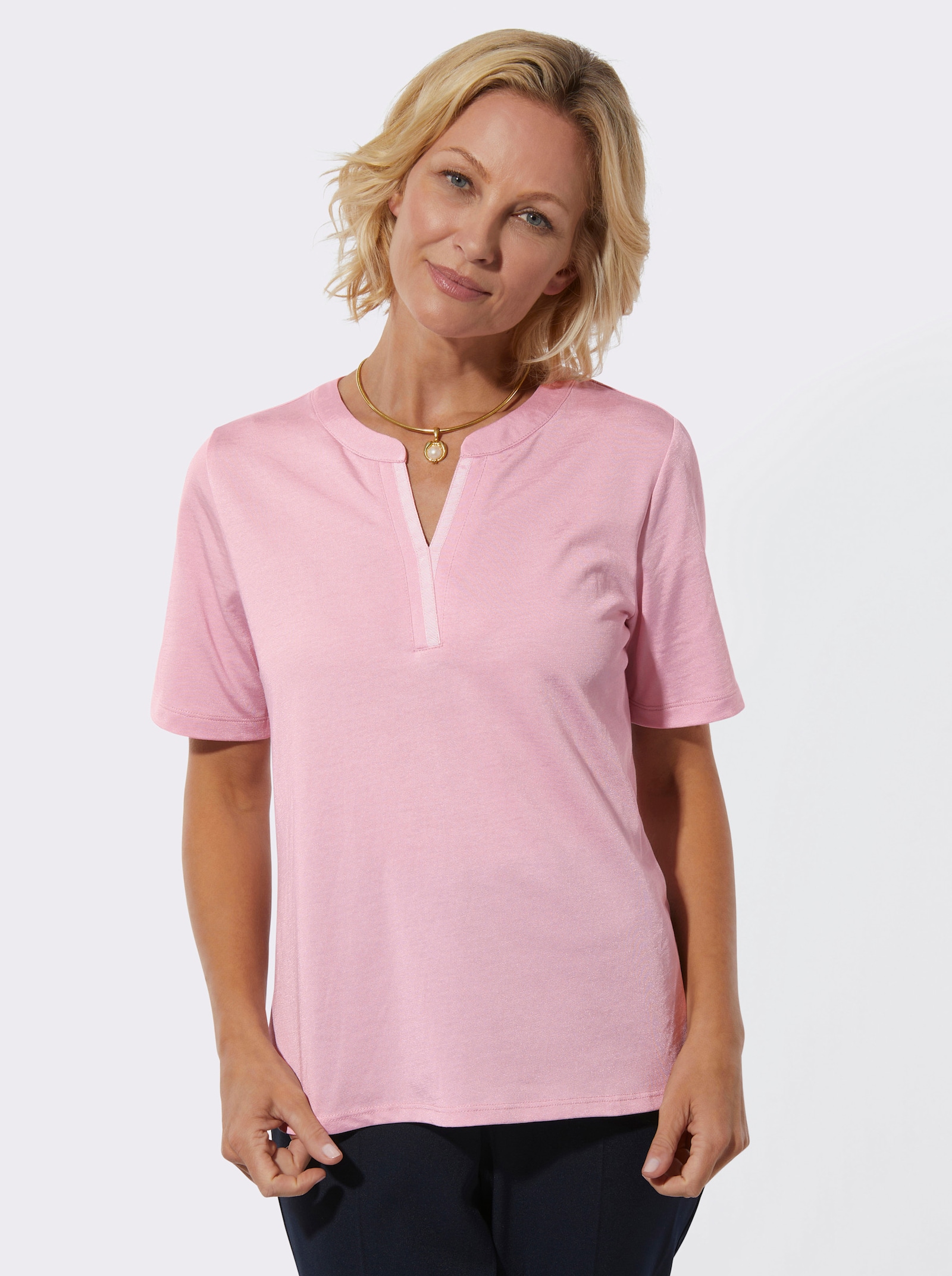 Kurzarmshirt in formstabiler Jersey-Qualität - rosé