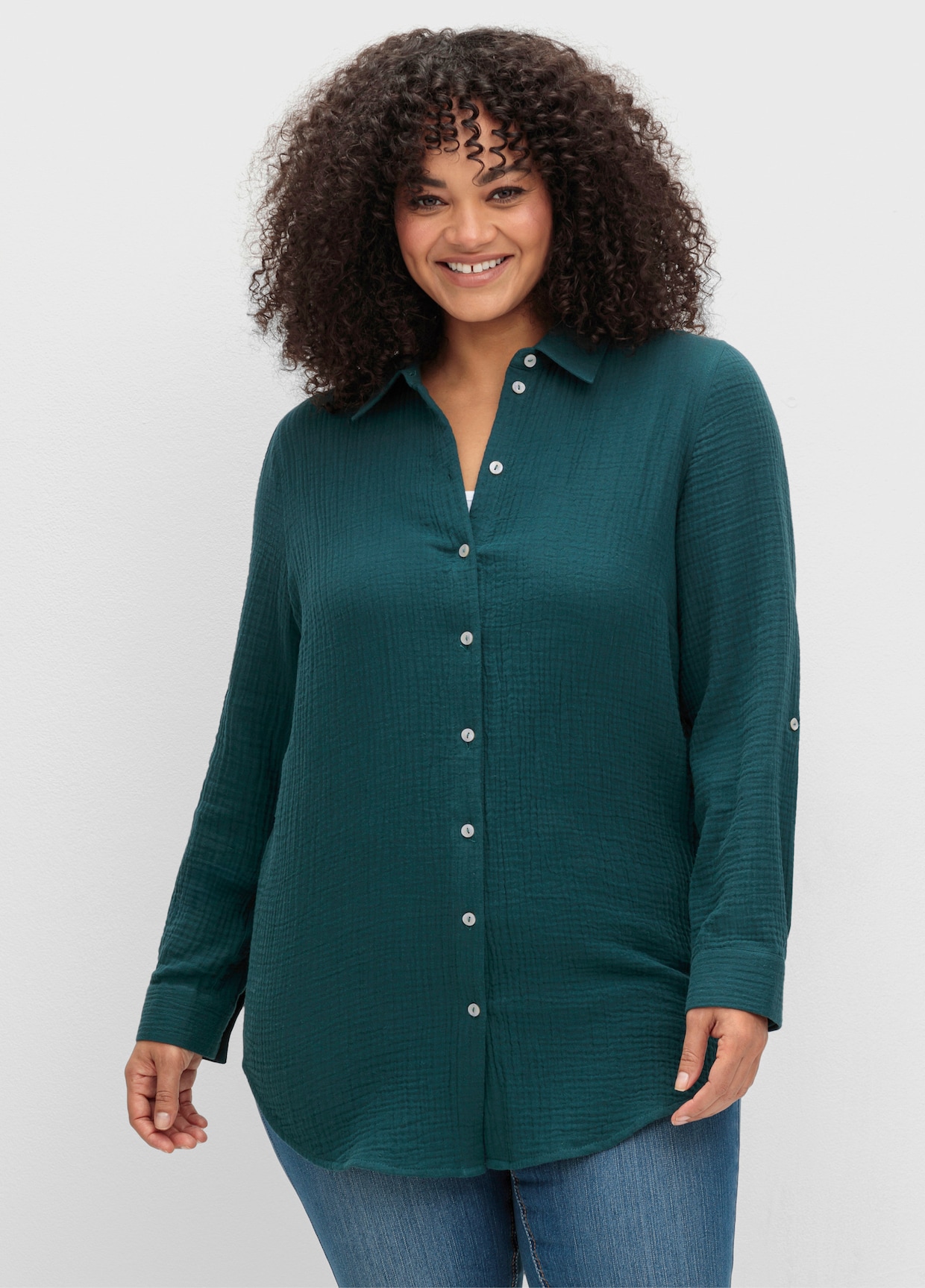 sheego Baumwollbluse - petrol