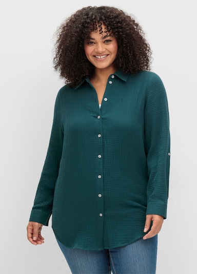 sheego Baumwollbluse in Musselinqualität - petrol