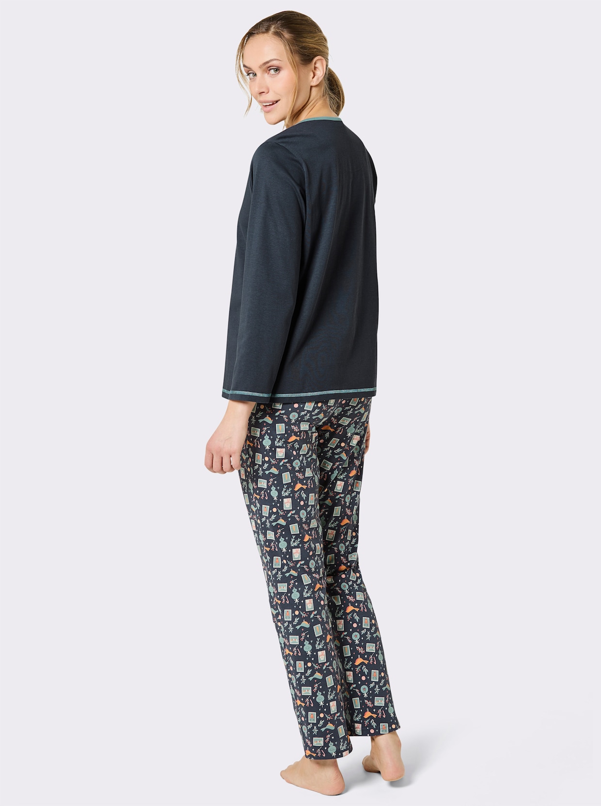 Comtessa Schlafanzug mit bedruckter Hose - rauchblau-ozean-bedruckt