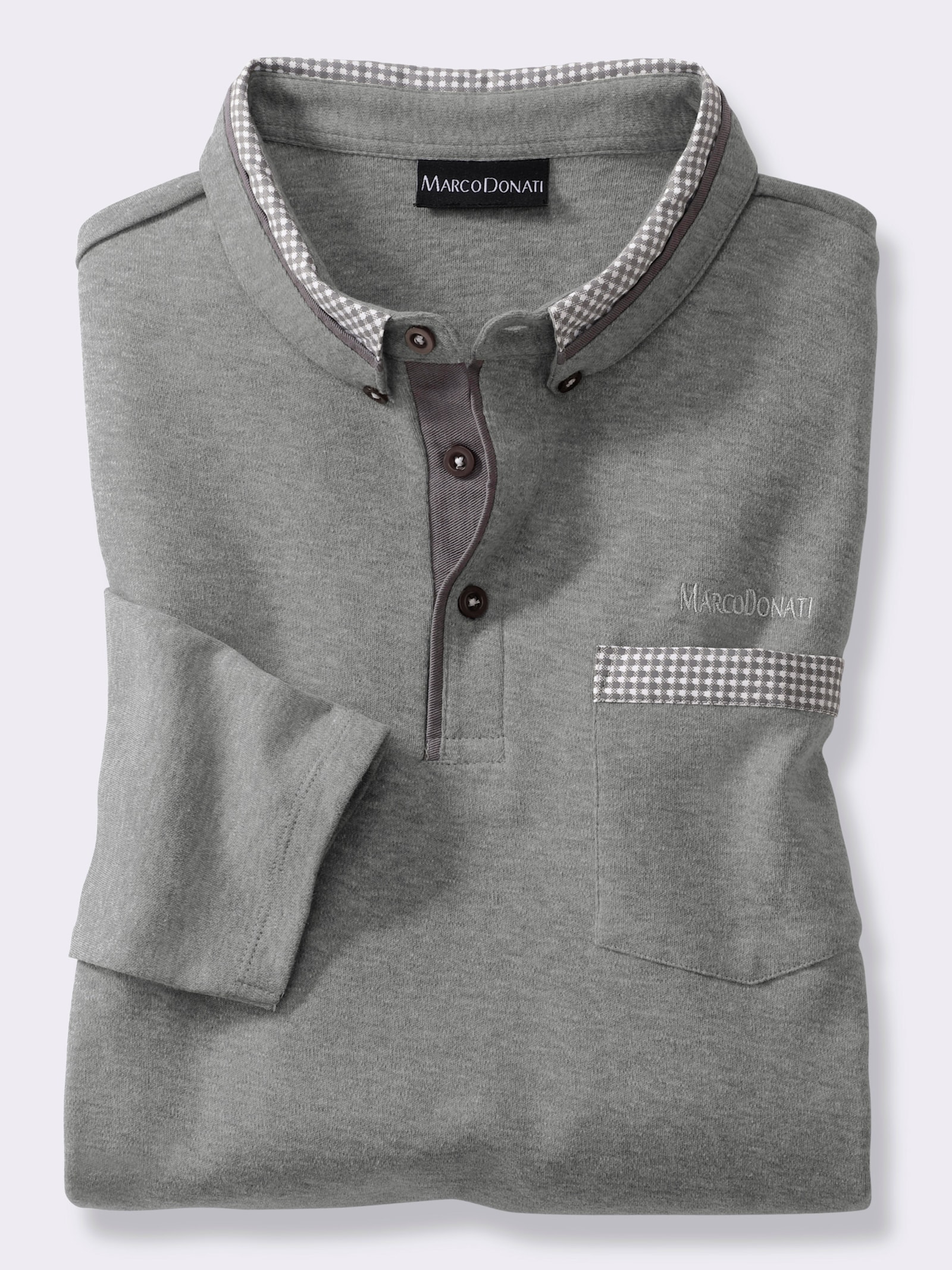 Marco Donati Langarmshirt mit Button-Down-Kragen - grau-meliert