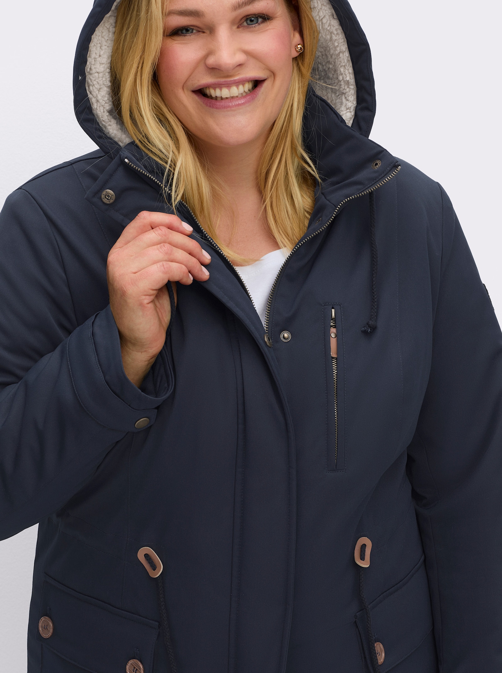 sheego Parka avec doublure en imitation fourrure - bleu foncé
