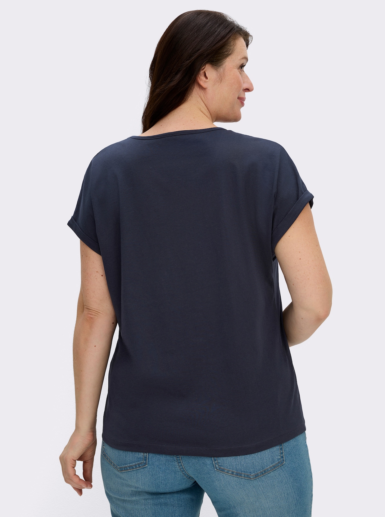 Rundhalsshirt mit Ärmel-Aufschlag - marine
