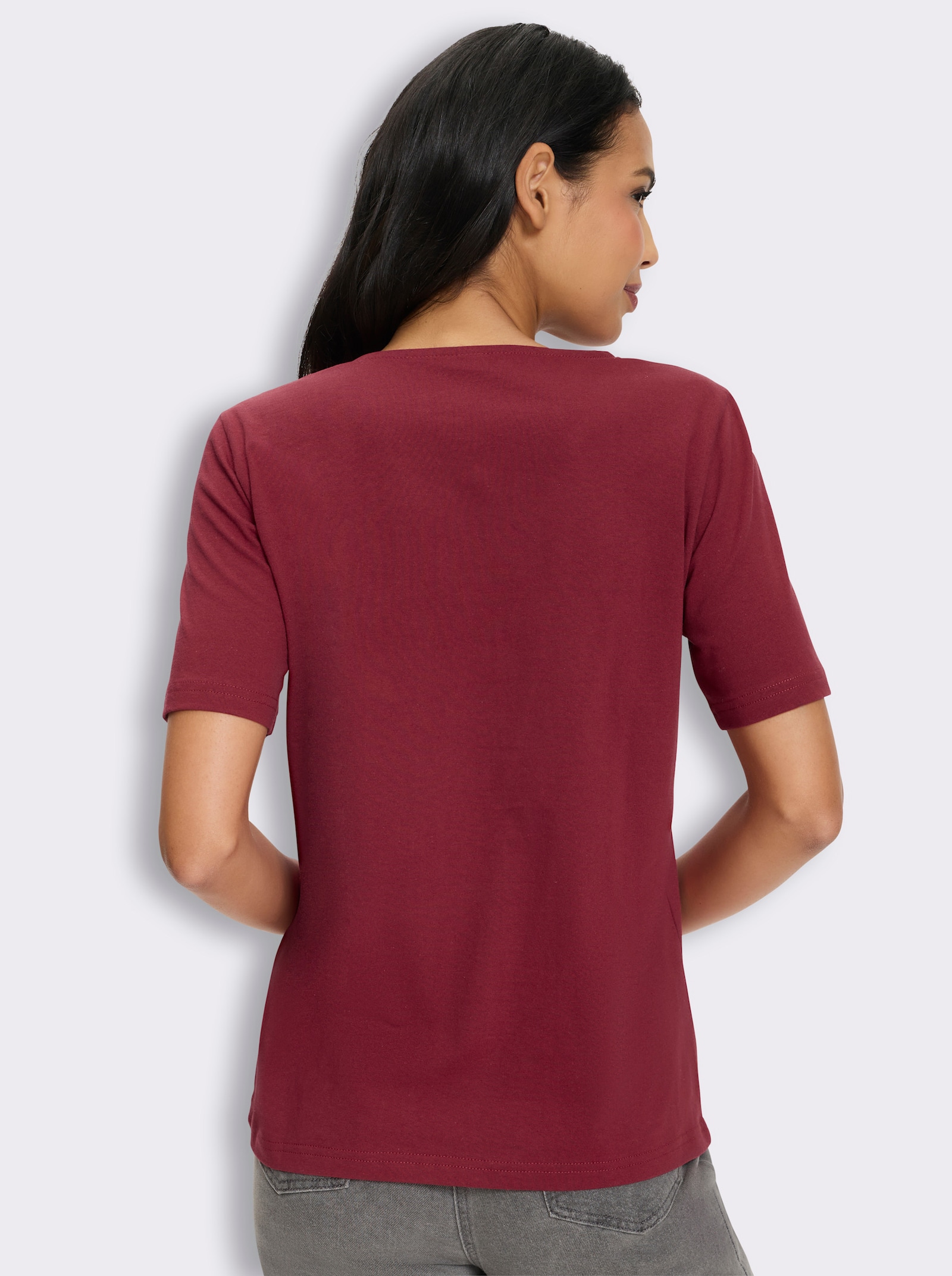 Kurzarmshirt mit Hirsch-Motiv - kirsche-graphit