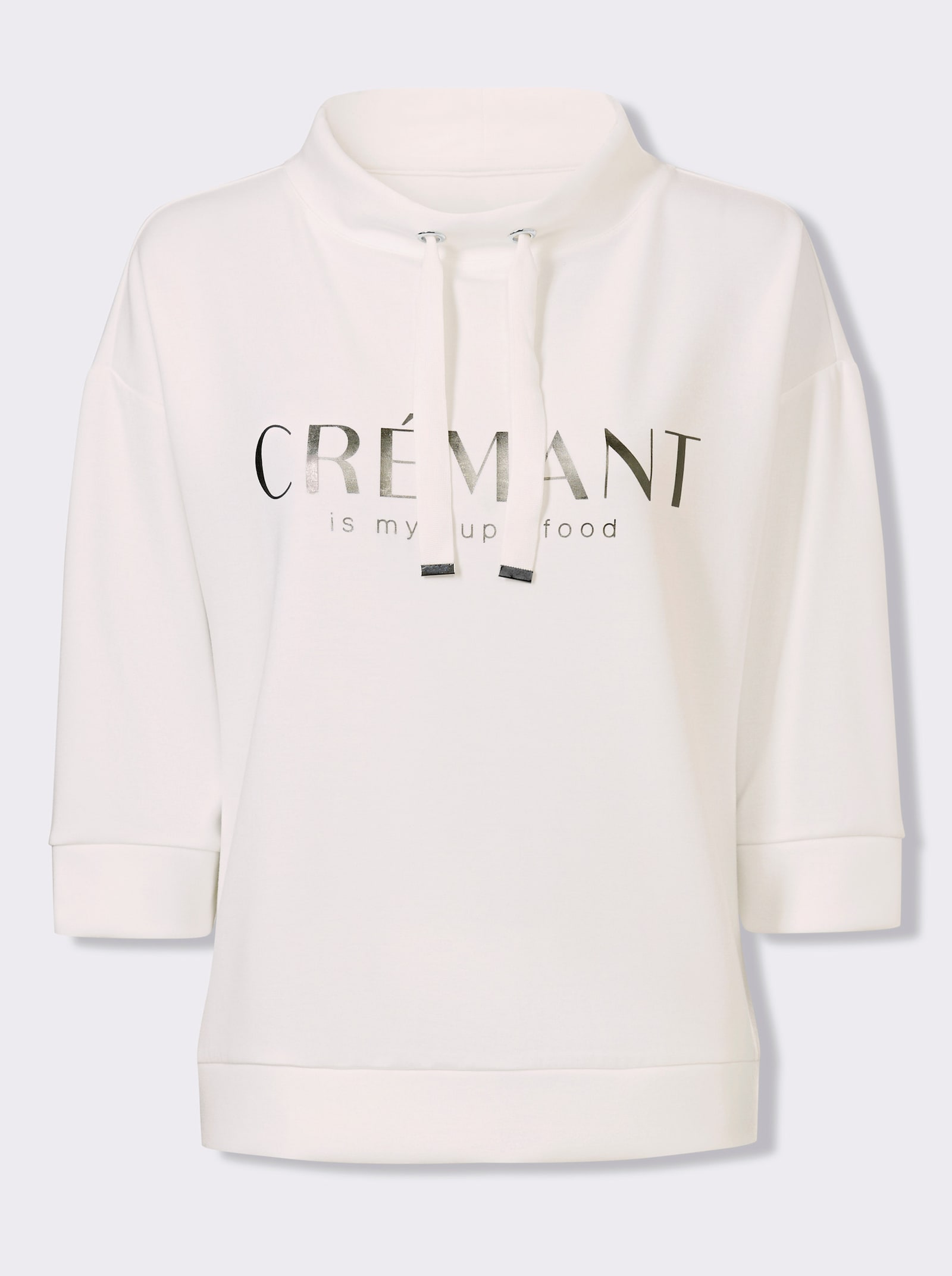 heine Shirt met 3/4-mouwen en opschrift, glanzend - ecru