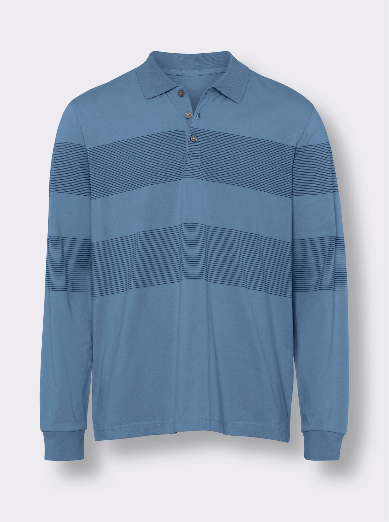 Langarm-Poloshirt - mittelblau-rauchblau