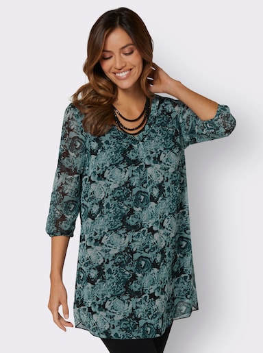 Druckbluse in Chiffon-Qualität - petrol-zartmint-bedruckt