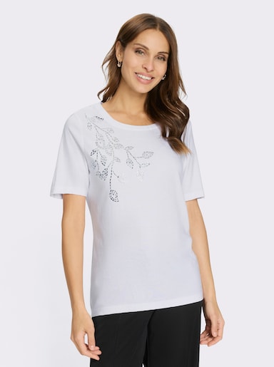Rundhalsshirt mit Glitzersteinchen - weiß
