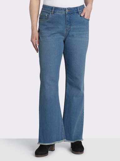 sheego Bootcut-Jeans mit Fransensaum - blue-bleached