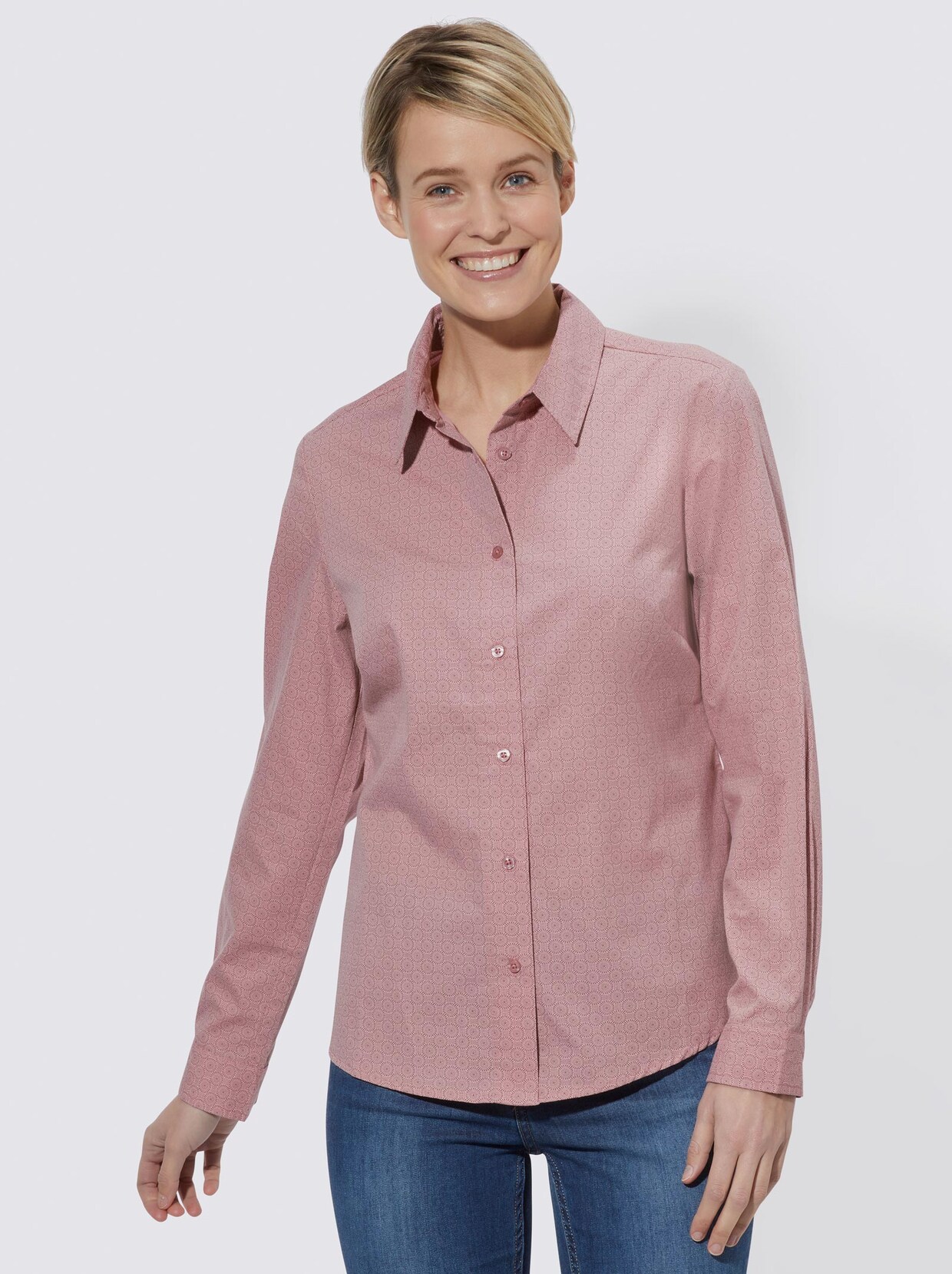 Hemdbluse - rosé-grau-gemustert