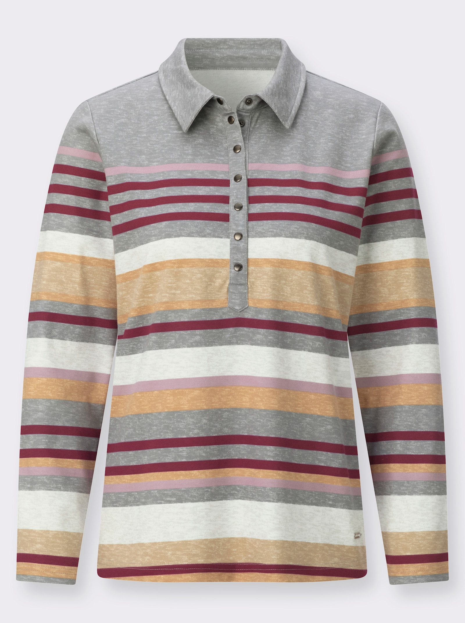 Poloshirt mit Druckknöpfen - grau-mauve-geringelt