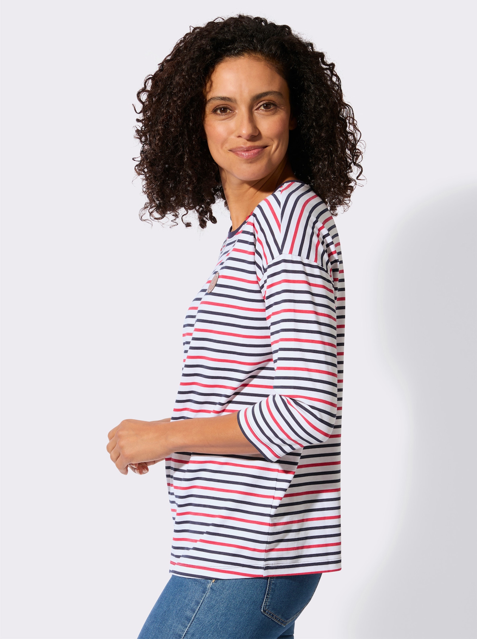 Ringelshirt mit 3/4-Ärmeln - weiß-marine-geringelt