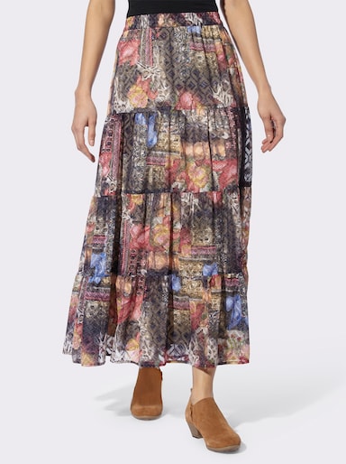 heine Rok met print - chocolade/rood bedrukt