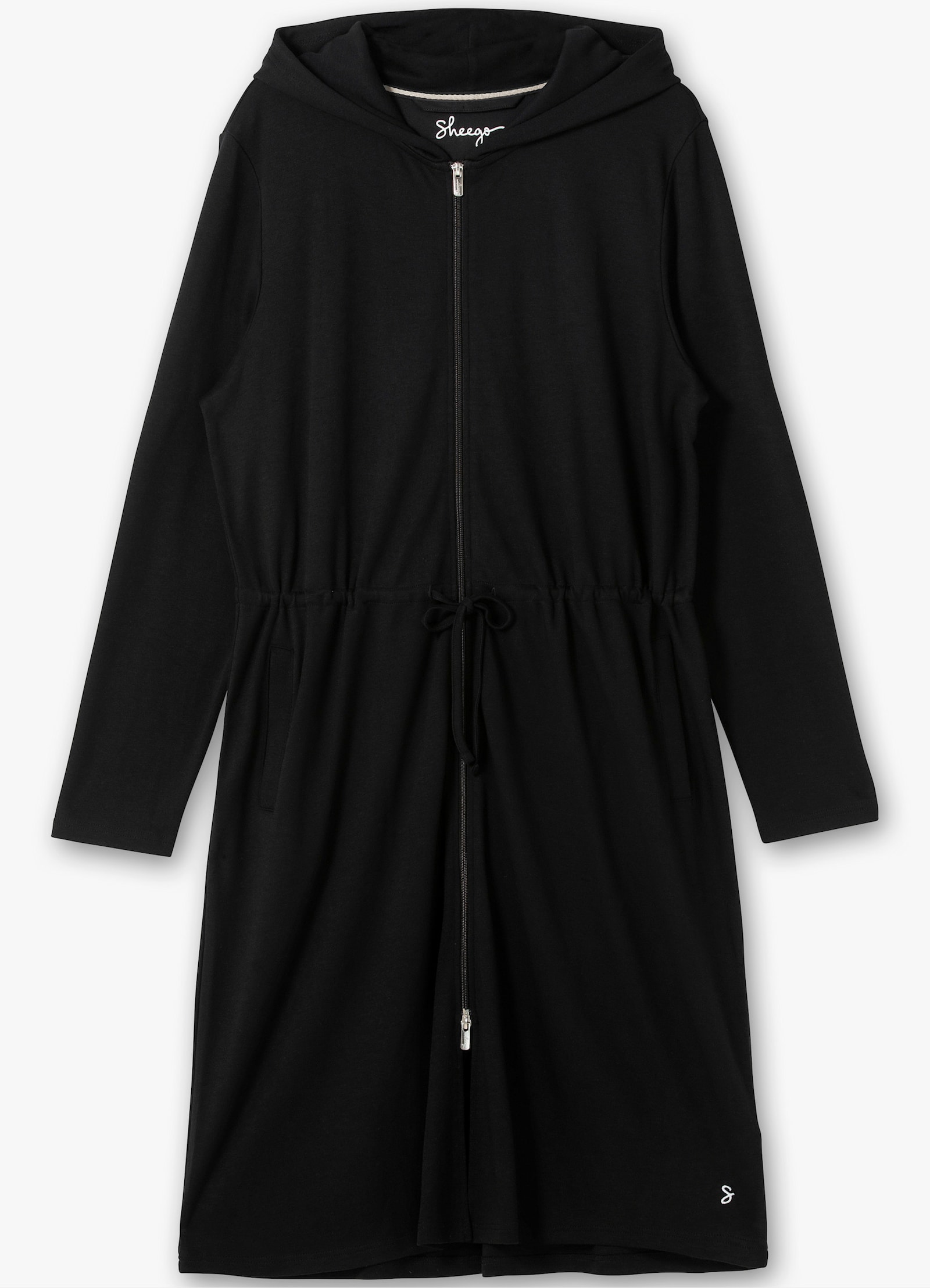 sheego Bademantel mit Reißverschluss und Kapuze - schwarz