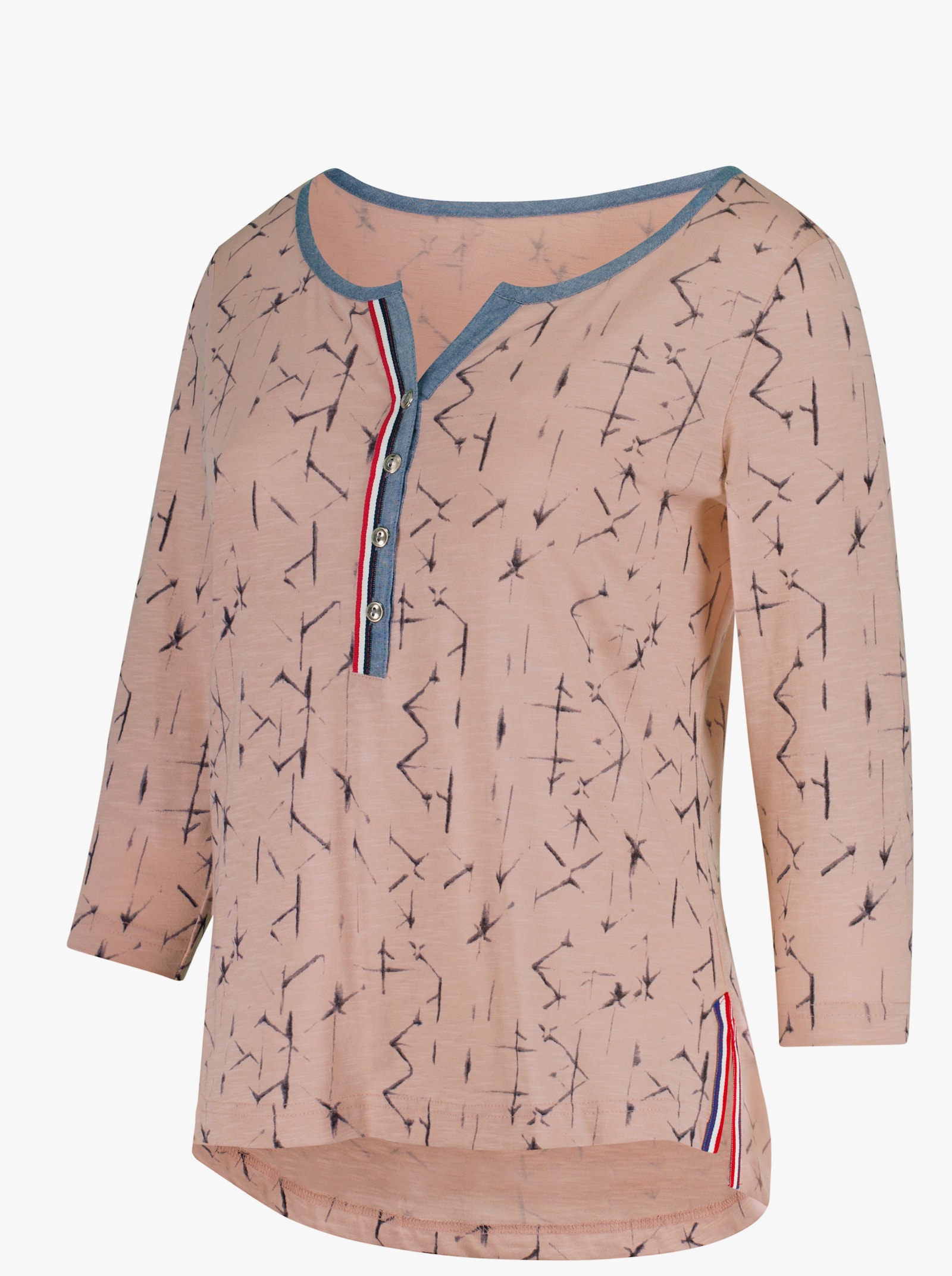 Print-Shirt aus reiner Baumwolle - rosé-blau-bedruckt