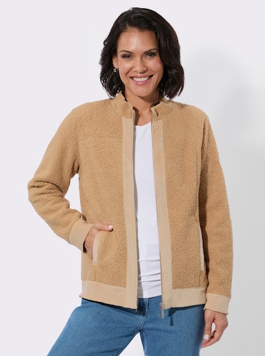 Boucléjacke mit Veloursleder-Opik - camel