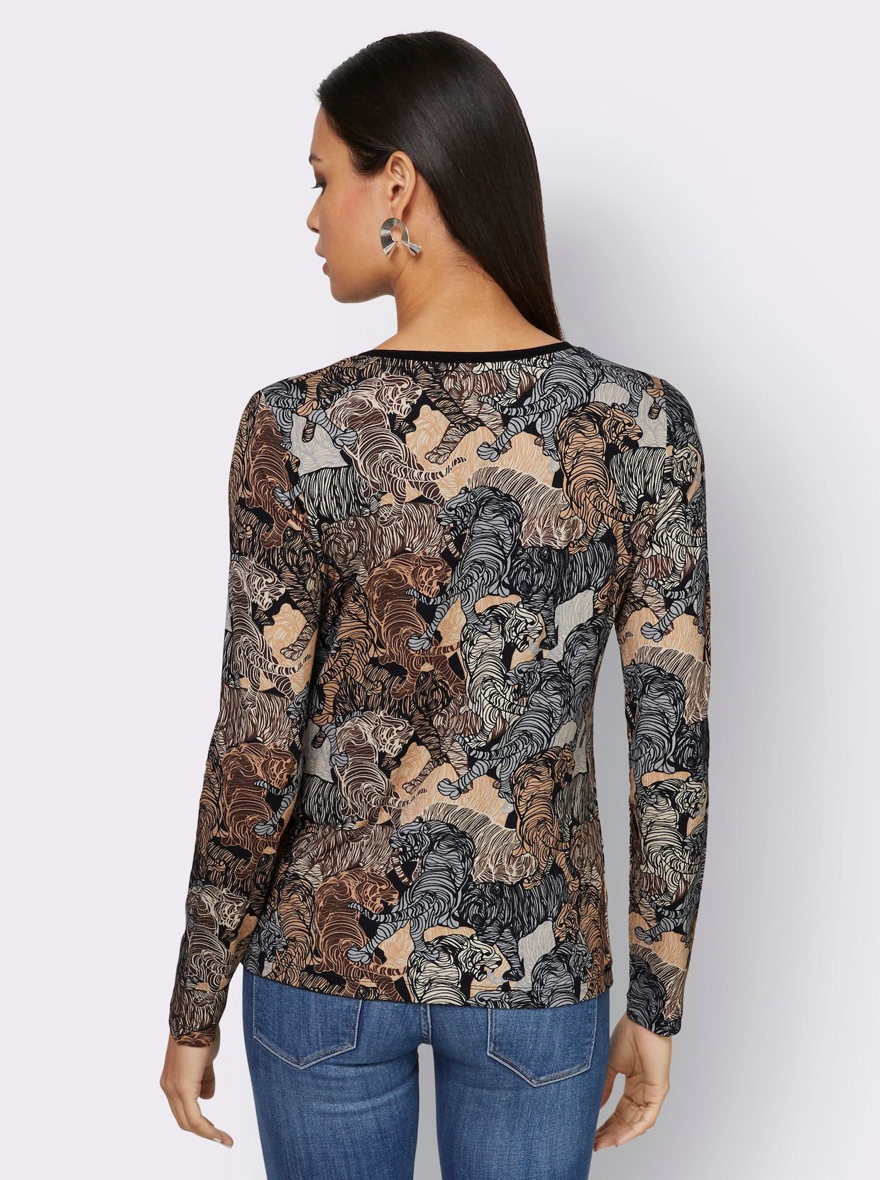 Shirt met lange mouwen - zwart/zand geprint