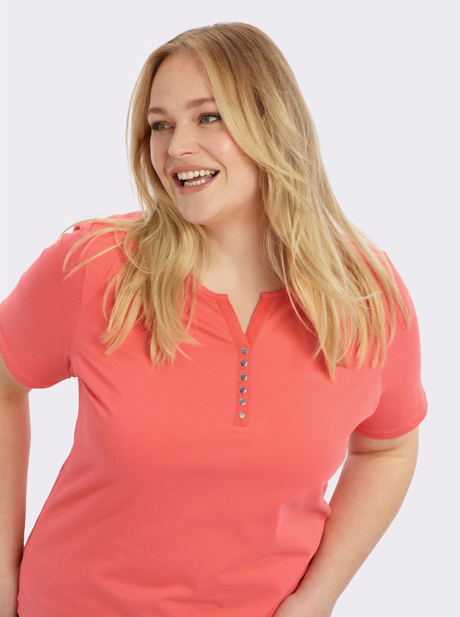 Kurzarmshirt aus reiner Baumwolle - koralle