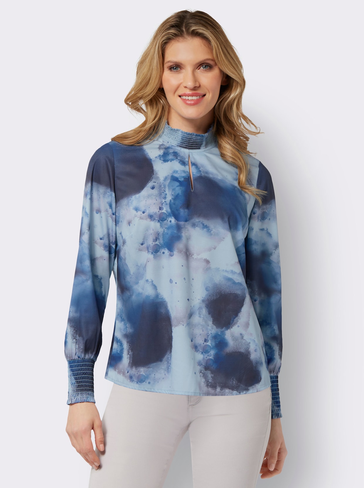 Blouse met lange mouwen - lichtblauw/marine bedrukt