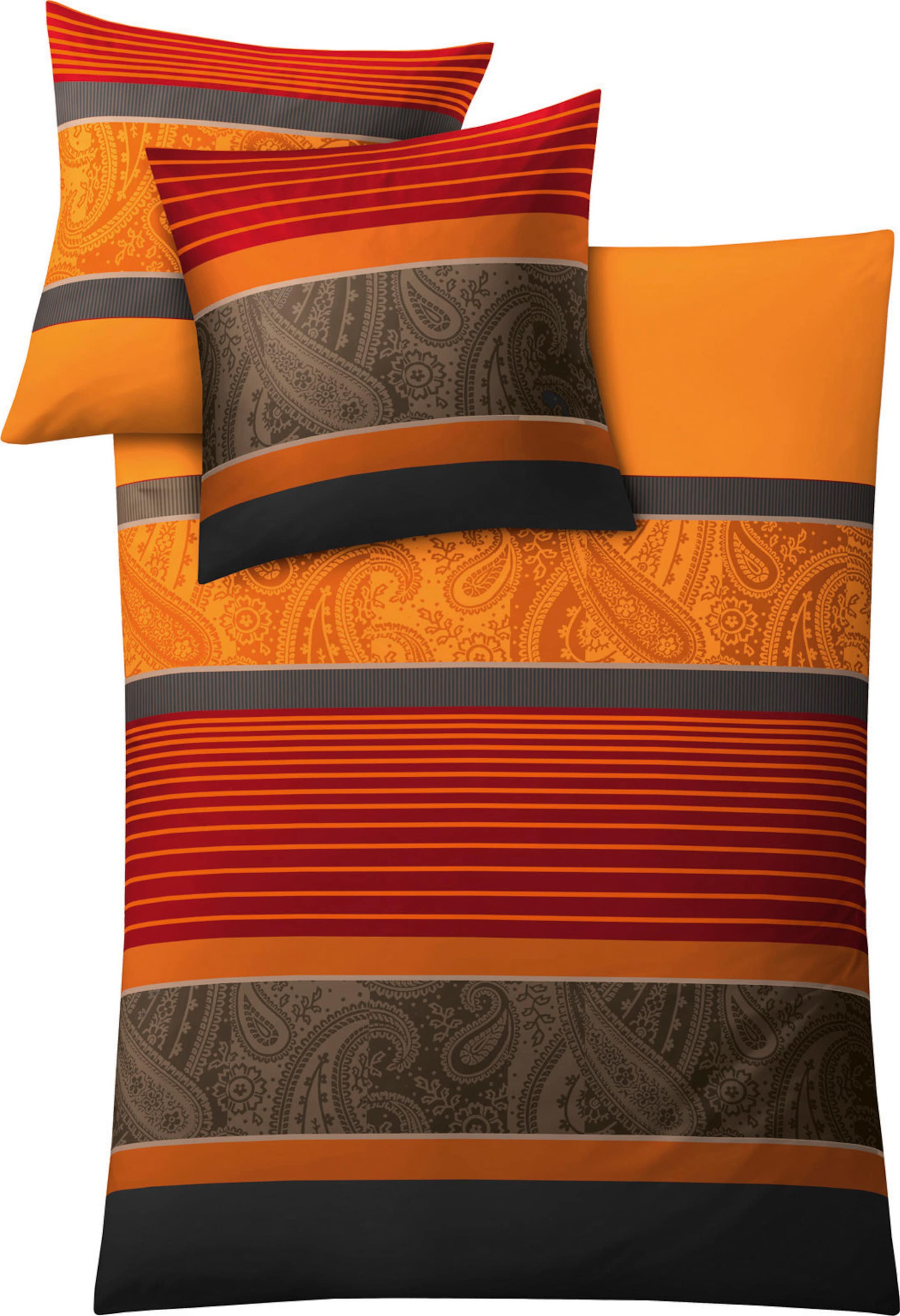Orange  günstig Kaufen-Bettwäsche in orange von Kleine Wolke. Bettwäsche in orange von Kleine Wolke <![CDATA[Bettwäsche Beidseitig bedruckt mit schönen Ornamenten und Streifen. Hochwertige Makosatin-Qualität. Alle Teile mit Reißverschluss.]]>. 
