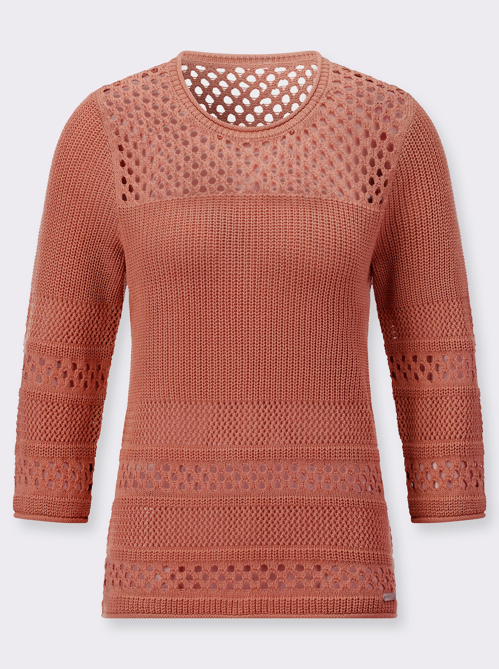Ajourpullover mit Rollkanten - papaya