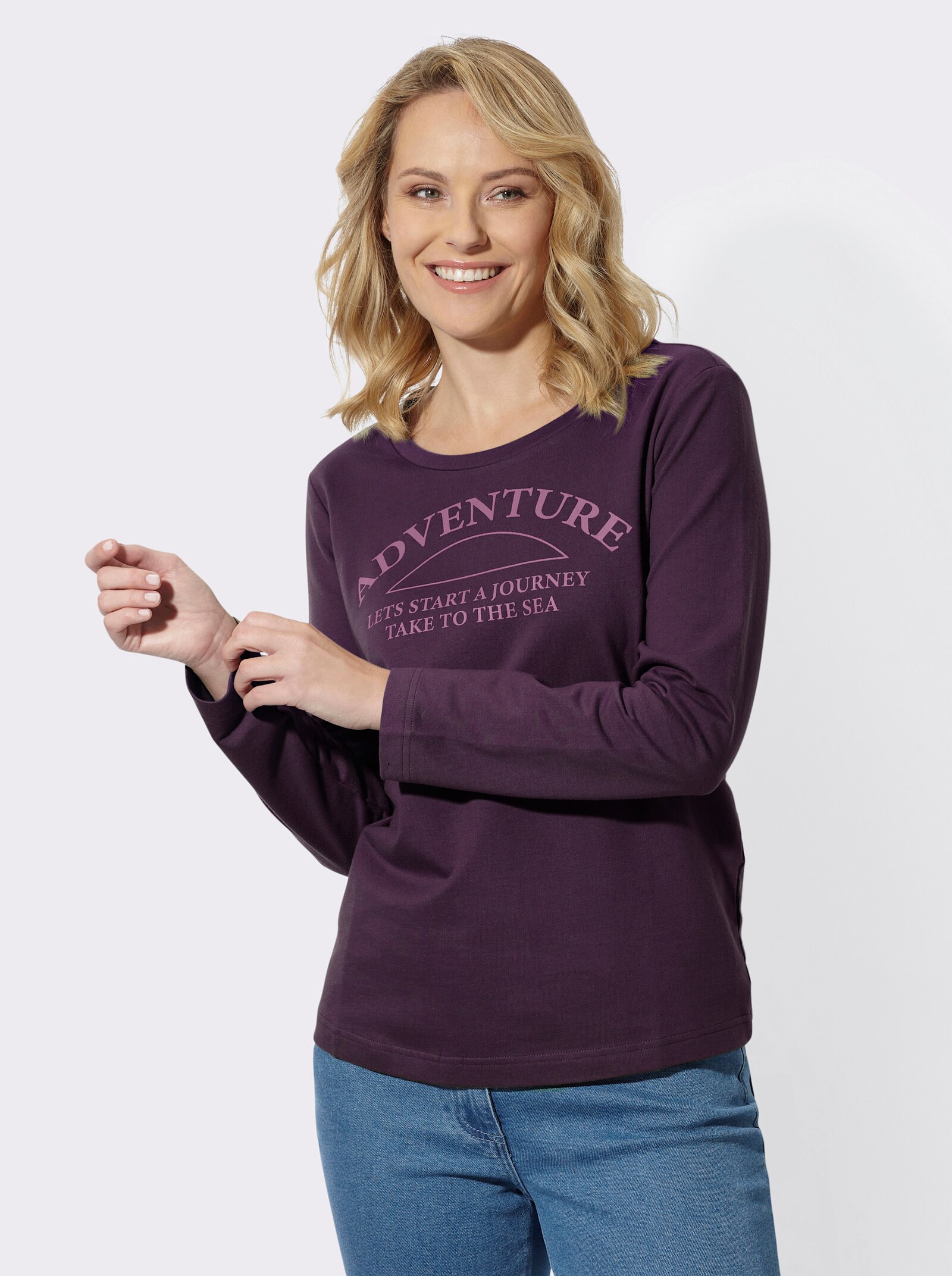 Sweatshirt mit platziertem Schriftzug - aubergine-violett