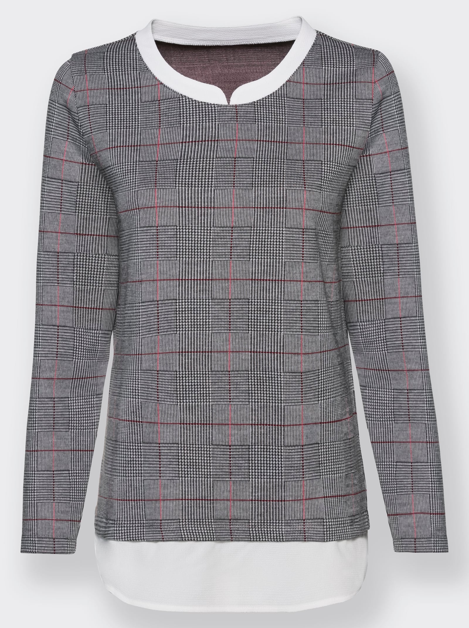 2-in-1-Shirt aus formstabilem Jersey - schwarz-rot-kariert