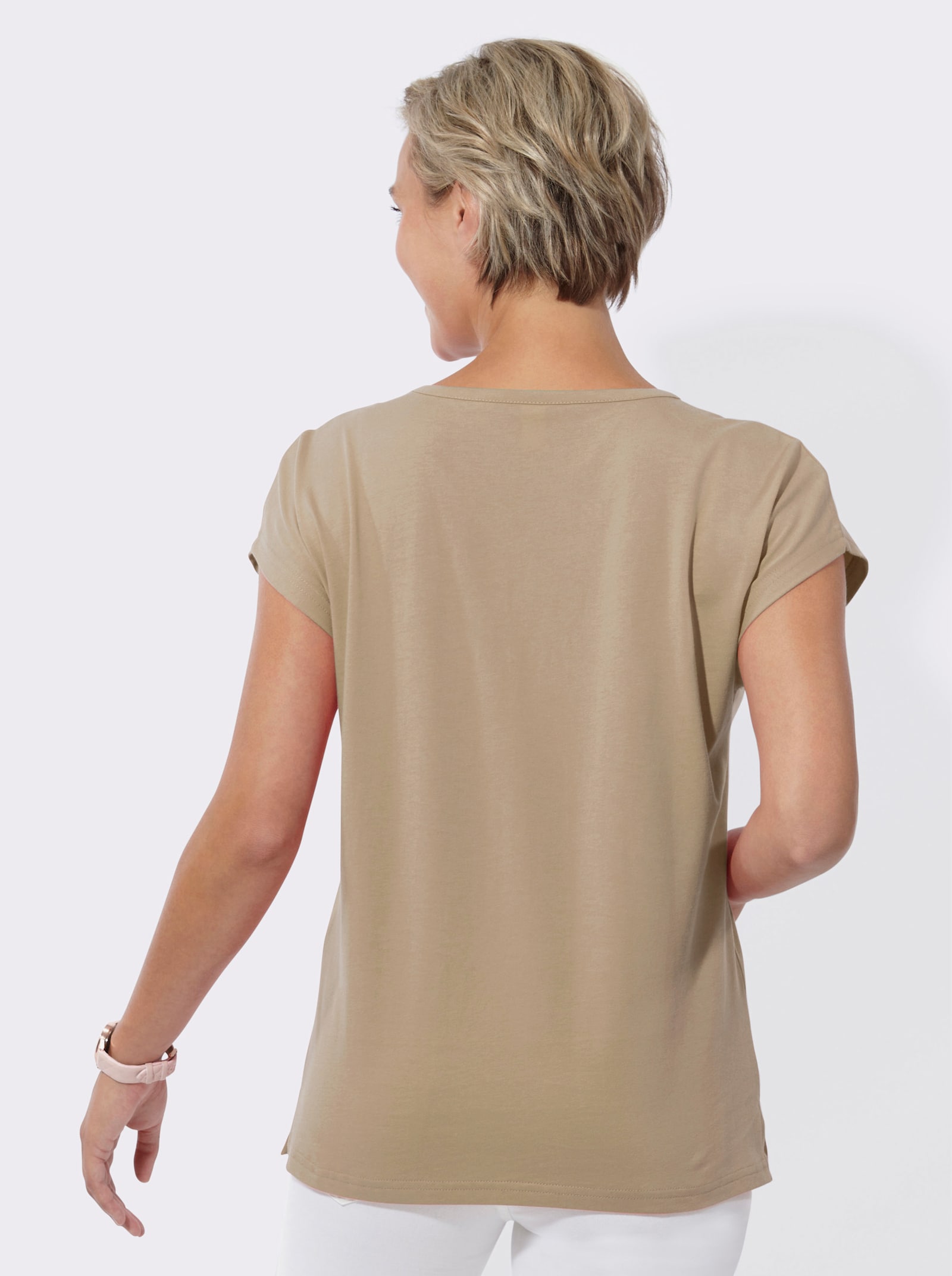 Print-Shirt aus reiner Baumwolle - beige