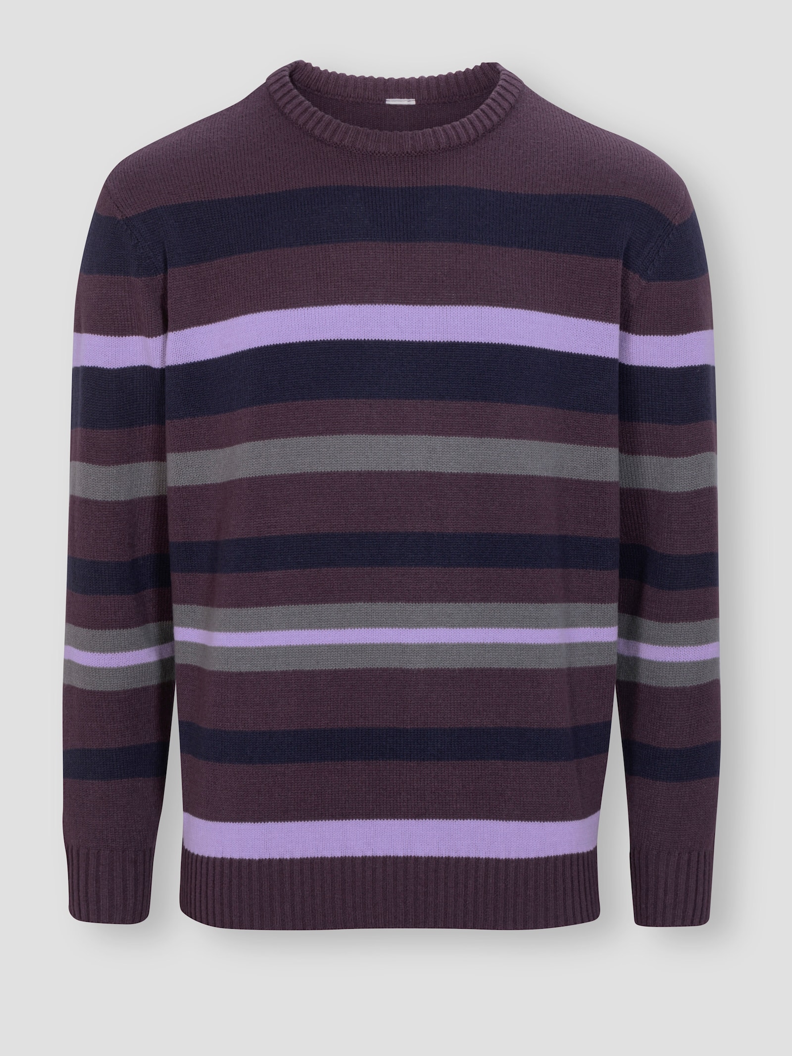 Rundhalspullover im Ringel-Dessin - aubergine-lavendel-gemustert