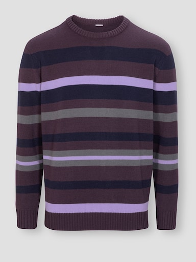 Rundhalspullover im Ringel-Dessin - aubergine-lavendel-gemustert