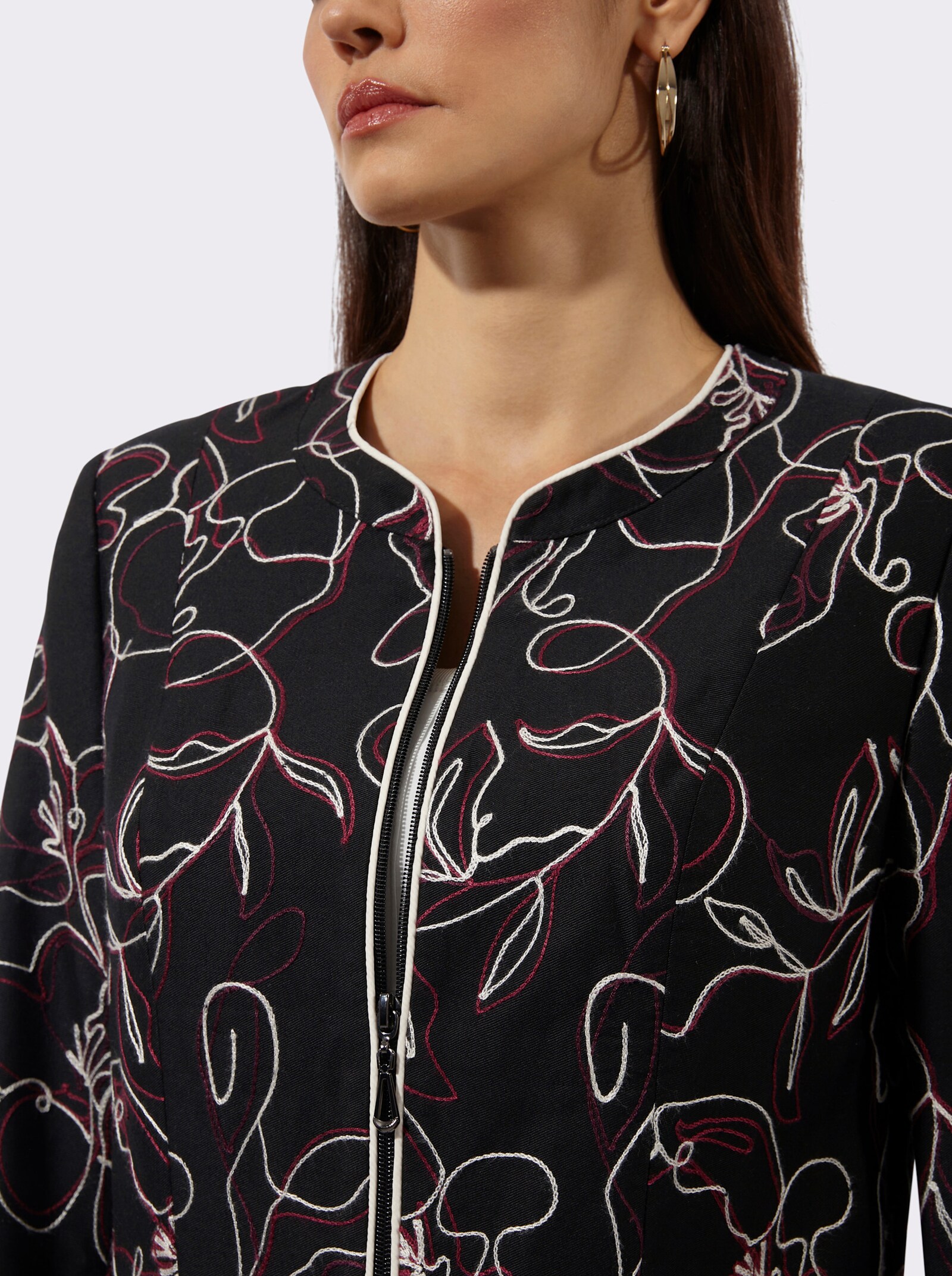 Blazer mit Kontrastpaspeln - schwarz-burgund-gemustert