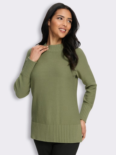 Stehkragenpullover mit Zierknopfleiste hinten - schilf