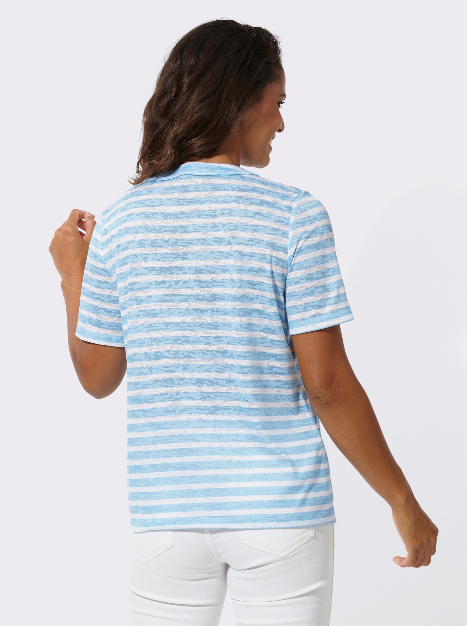 Shirtjacke mit kurzen Ärmeln, geringelt - aqua-ecru-geringelt