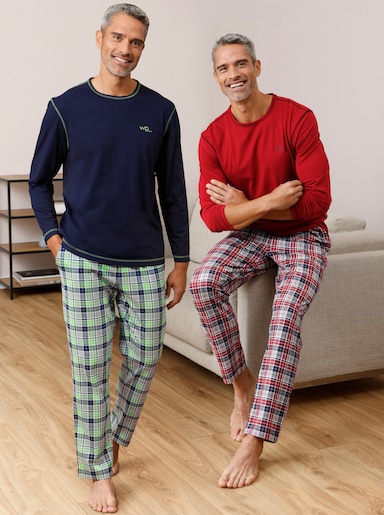 wäschepur men Pyjama's - marine/appelgroen bedrukt + marine/kers bedrukt