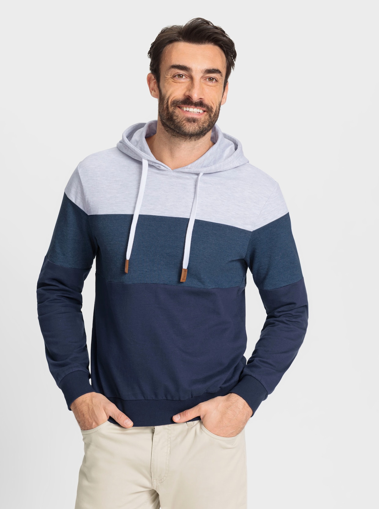 Catamaran Sweatshirt met capuchon - marine/lichtgrijs gestreept