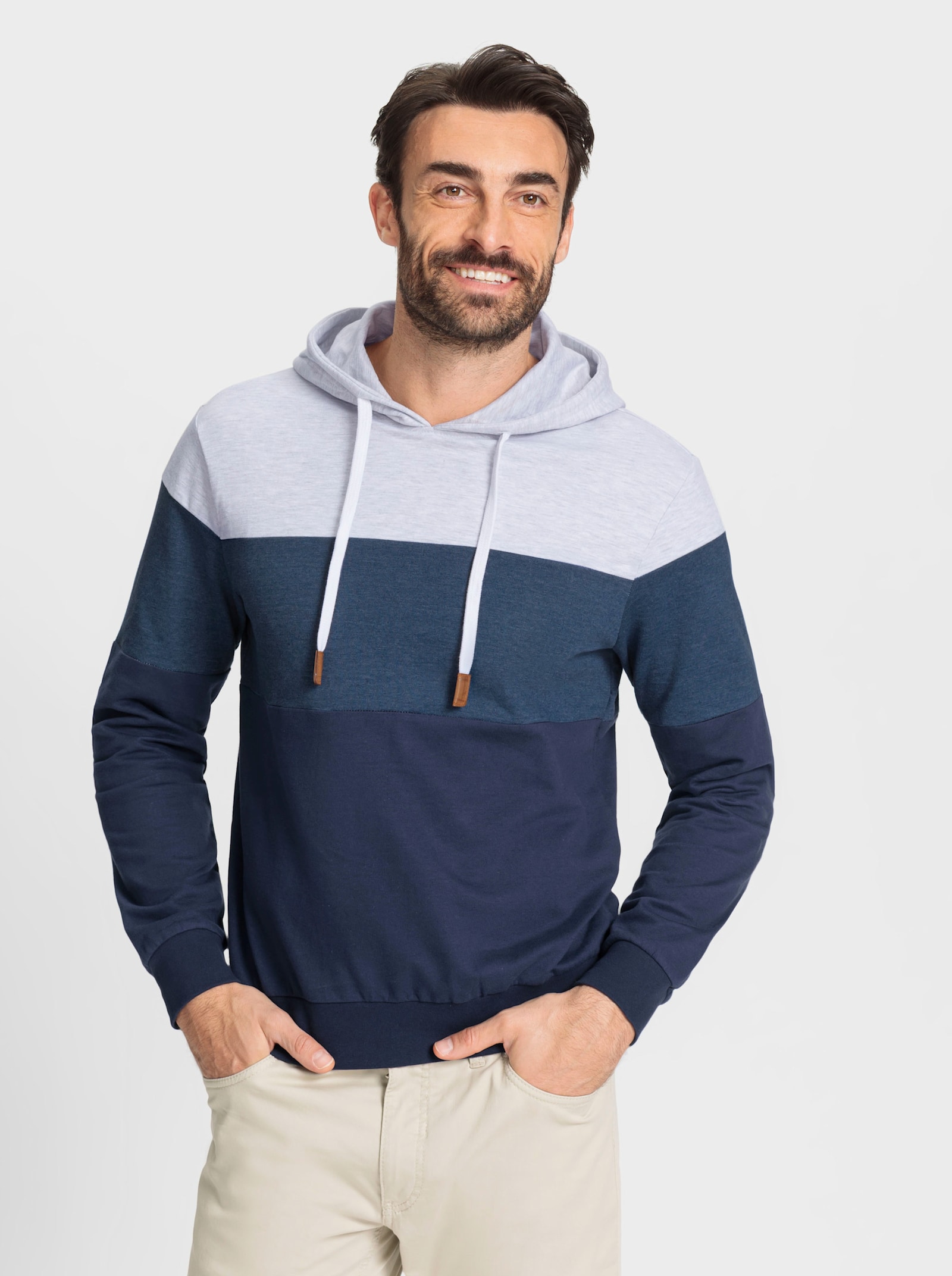 Catamaran Sweatshirt met capuchon en patroon van brede strepen - marine/lichtgrijs gestreept