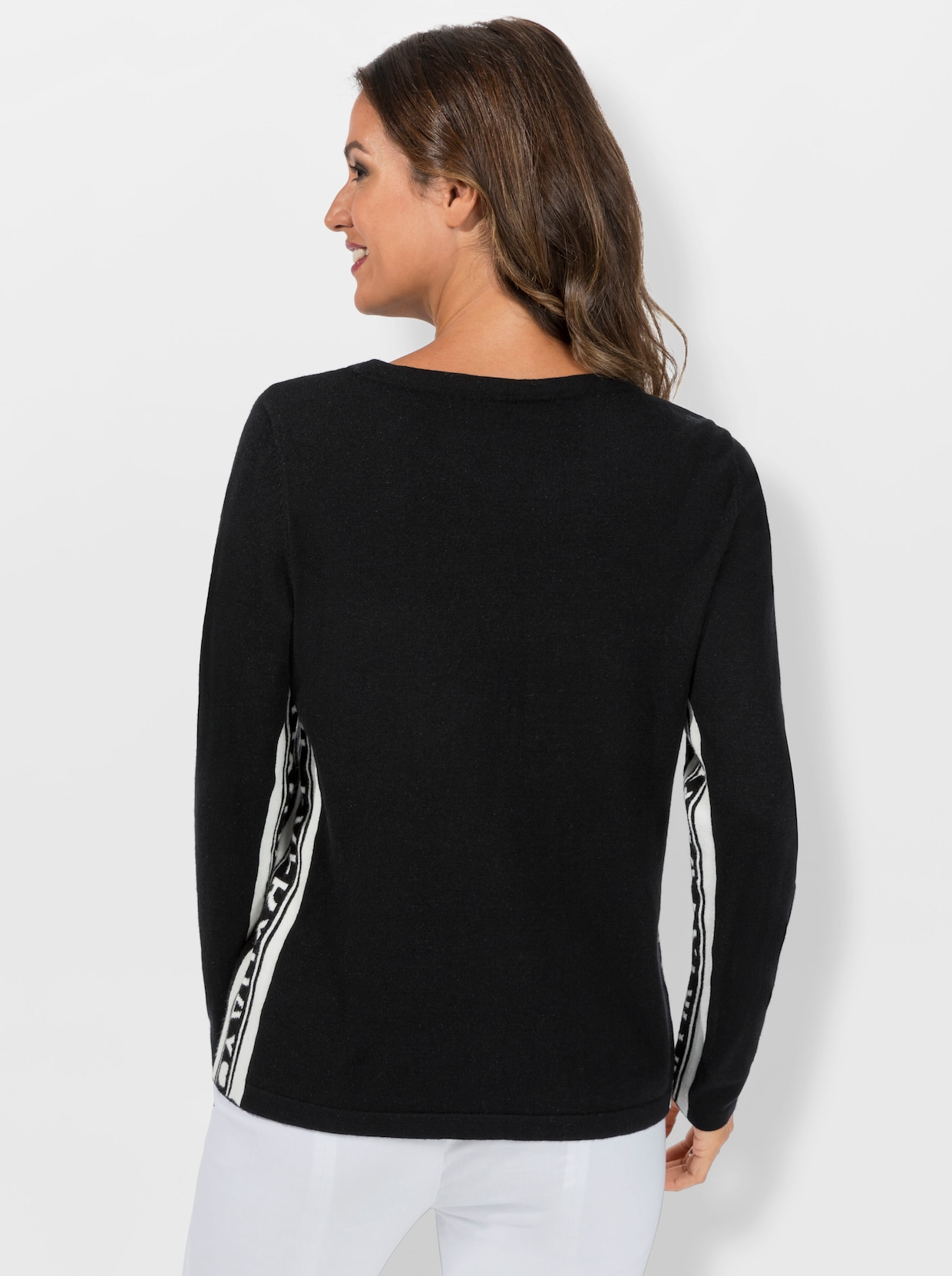 Langarm-Pullover - schwarz-ecru-gemustert