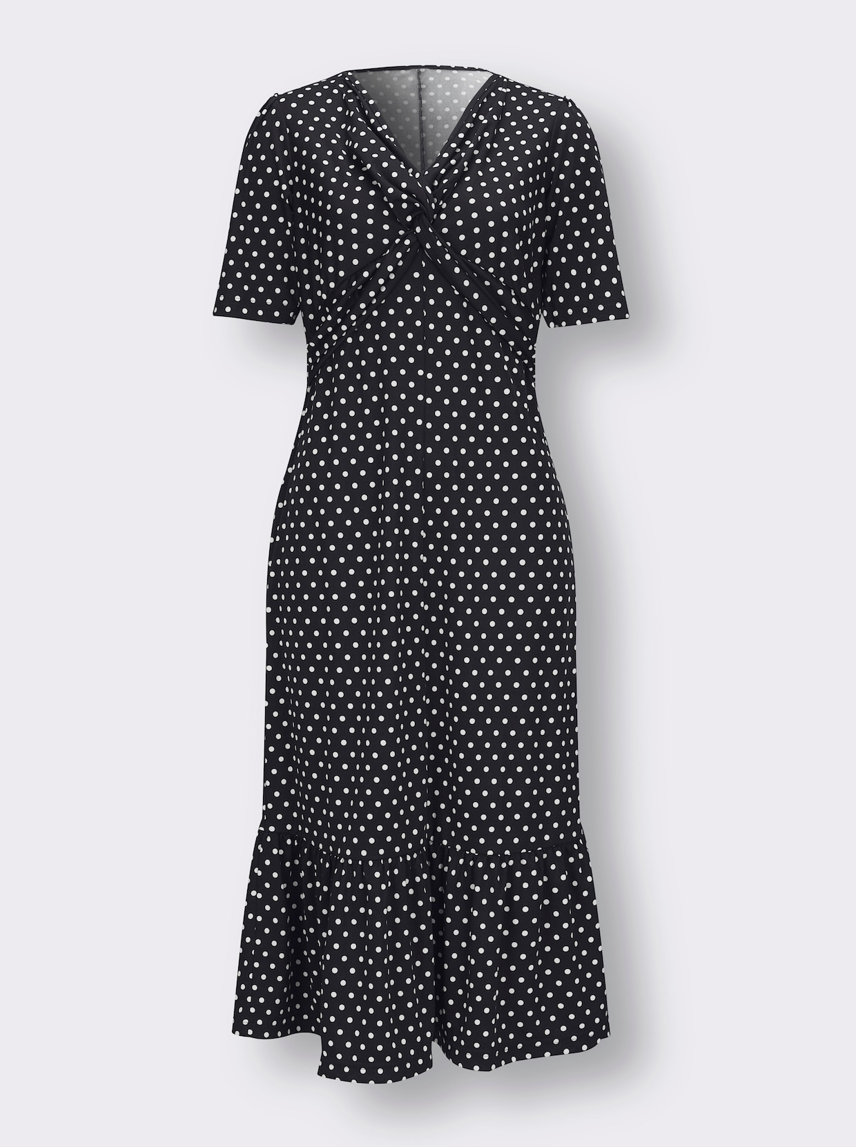 Šaty z úpletu - černá-bílá-puntík