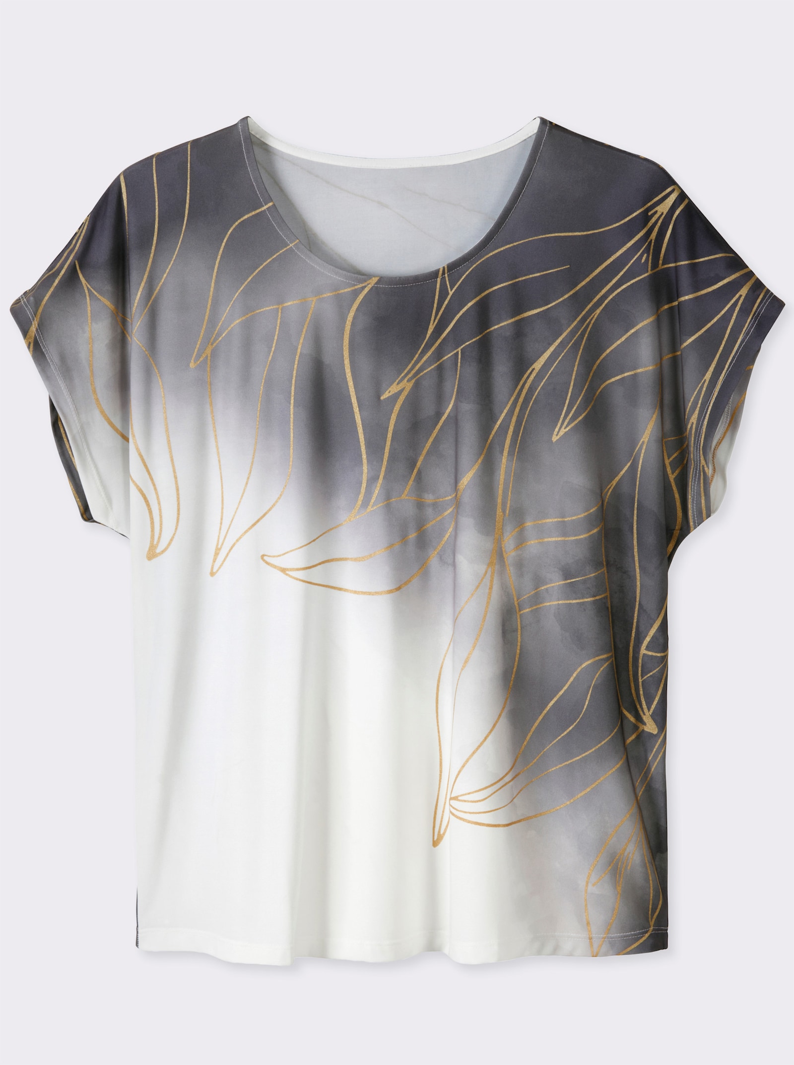 Print-Shirt mit Foliendruck - hellgrau-schwarz-bedruckt