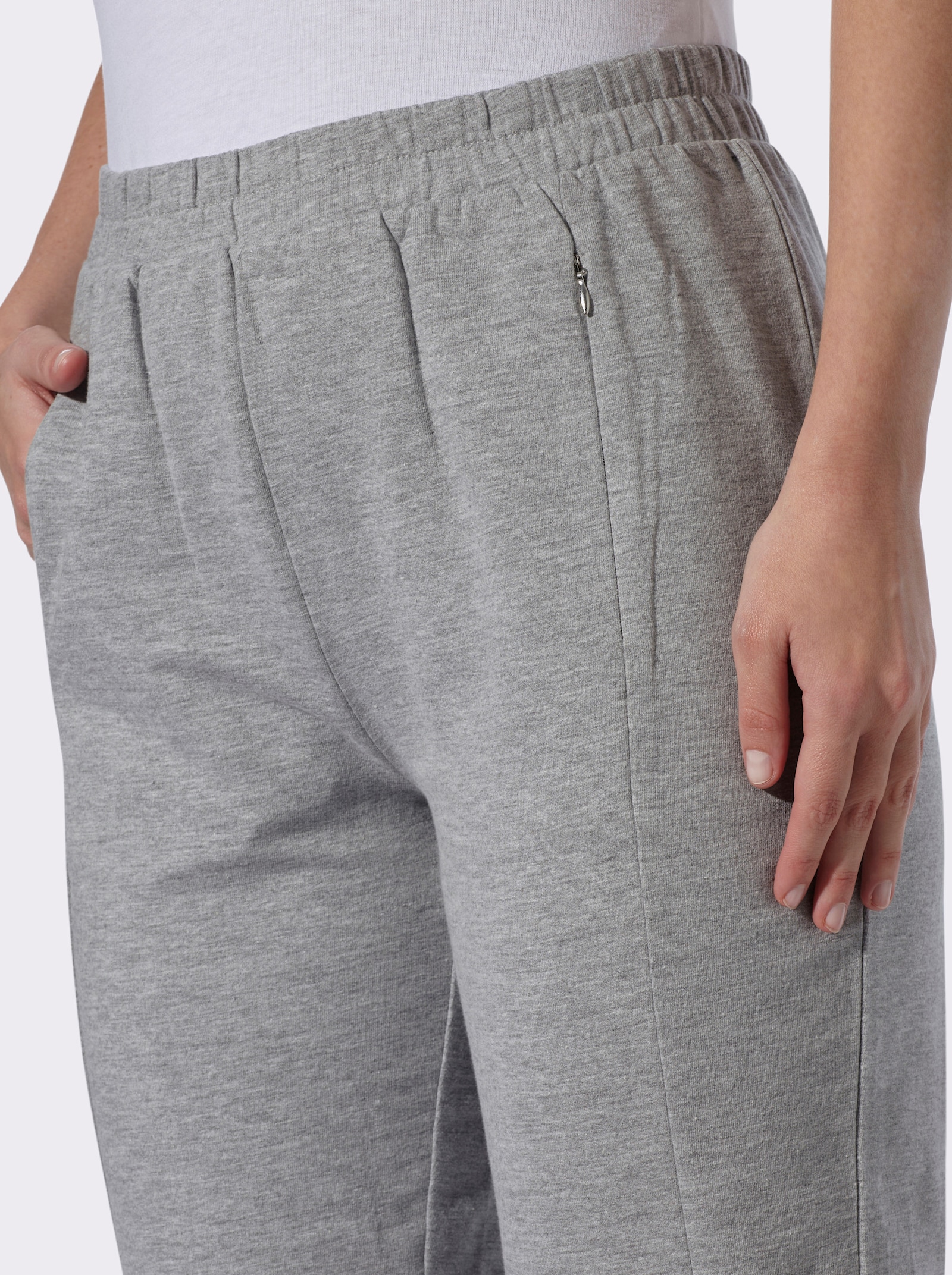 Freizeithose mit Reißverschluss-Taschen - grau-meliert