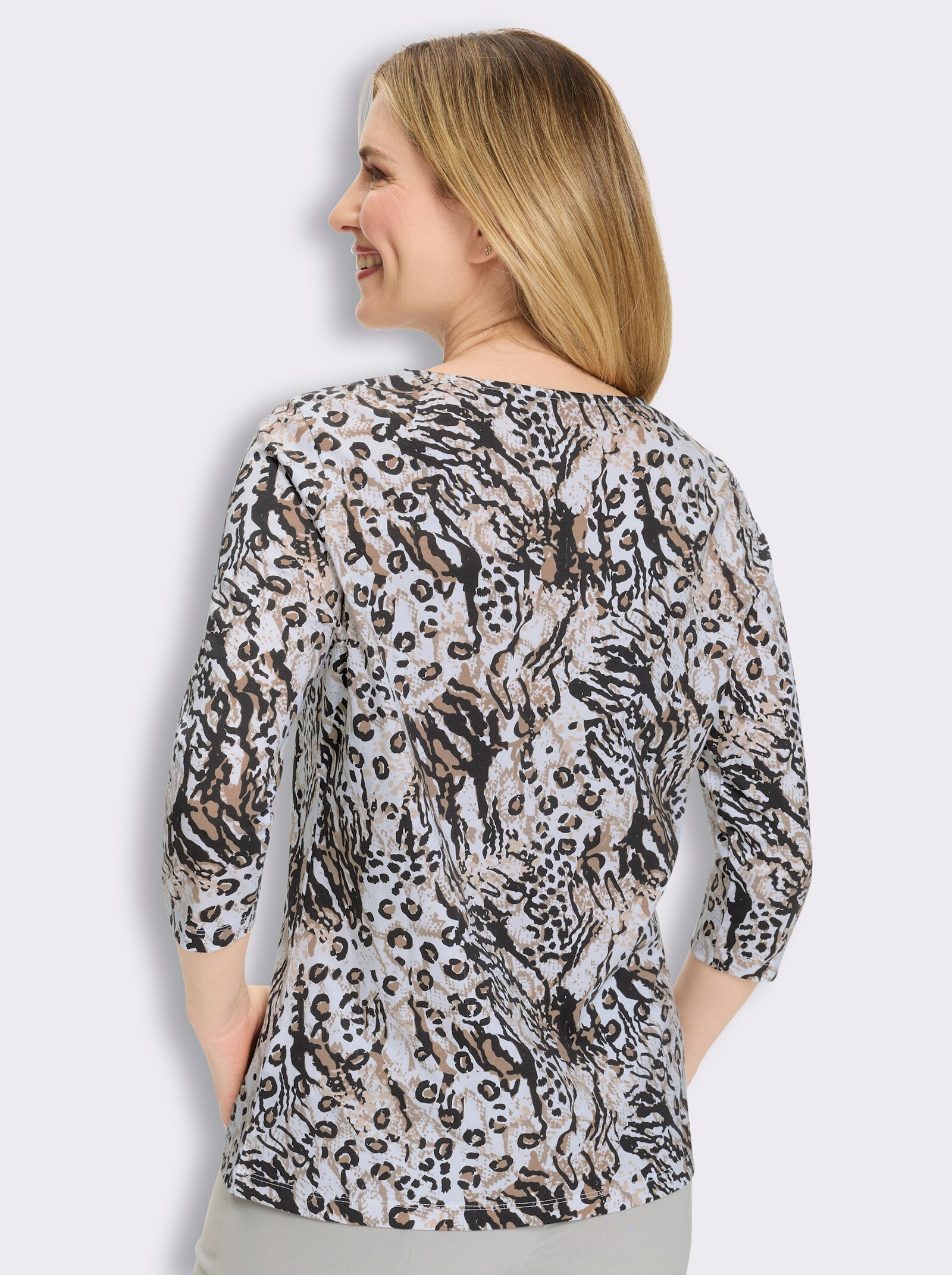 2-in-1-Shirt in A-Form - ecru-schwarz-bedruckt