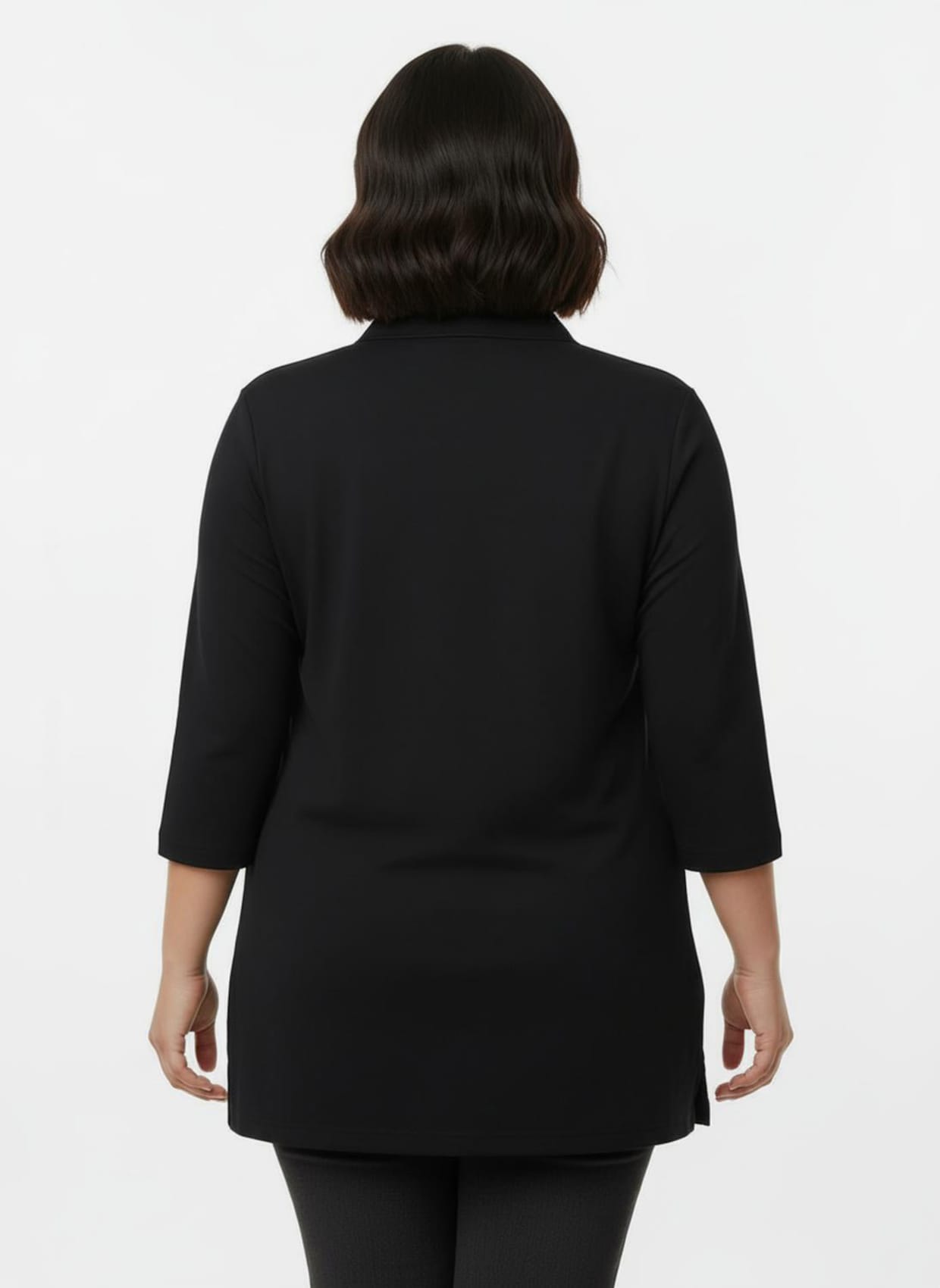 Longshirt mit kurzer Knopfleiste - schwarz