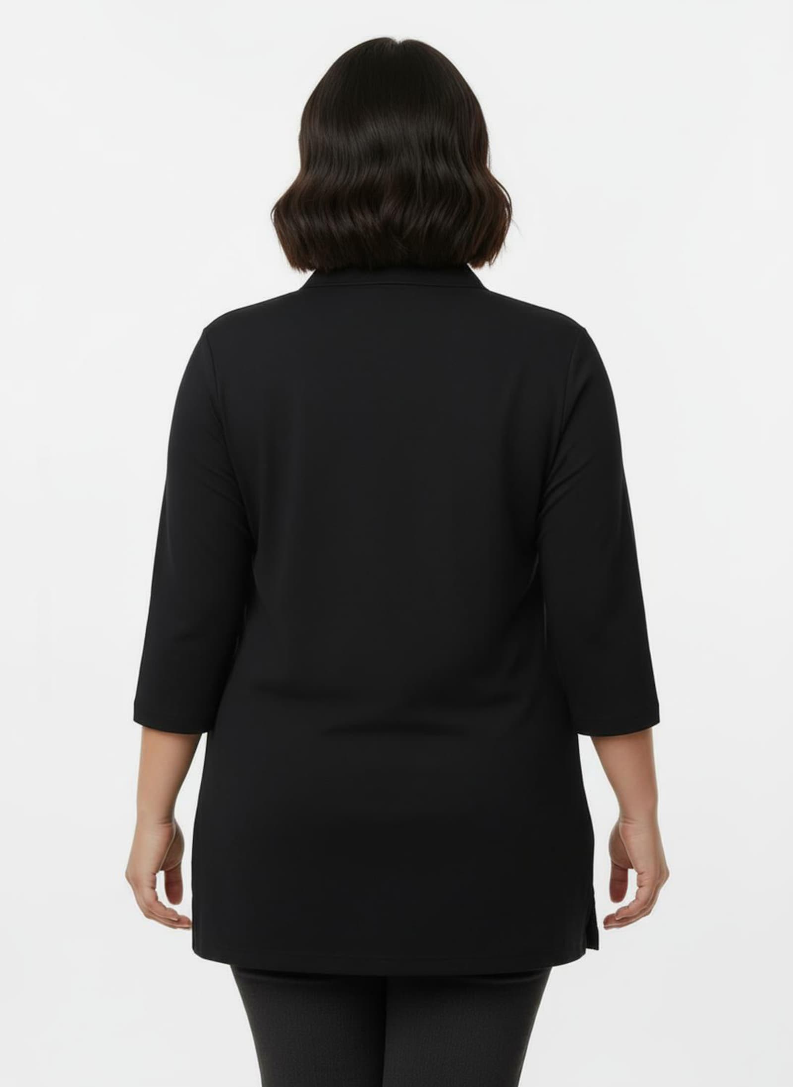 Longshirt mit kurzer Knopfleiste - schwarz