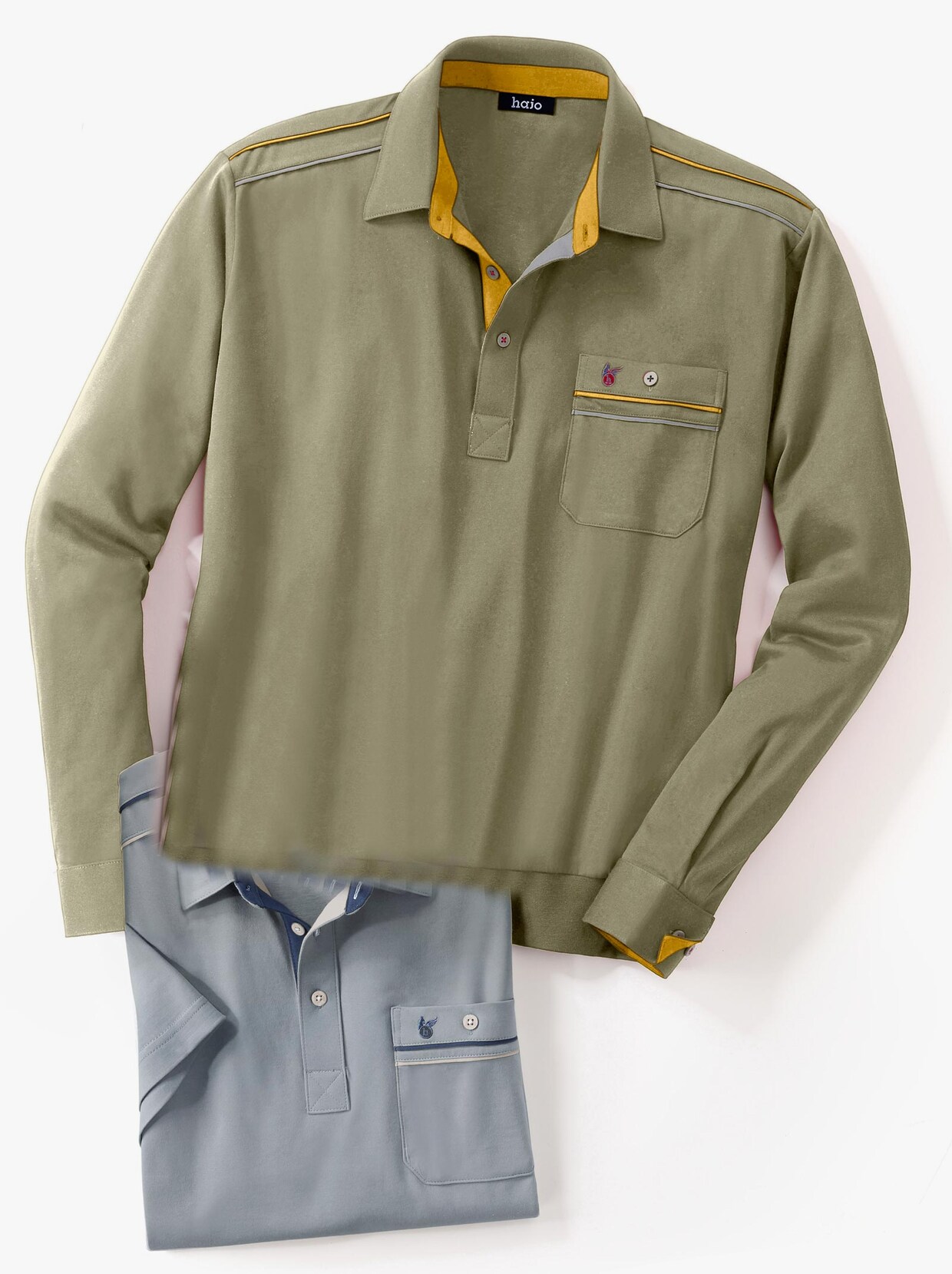 Langarm-Poloshirt - khaki