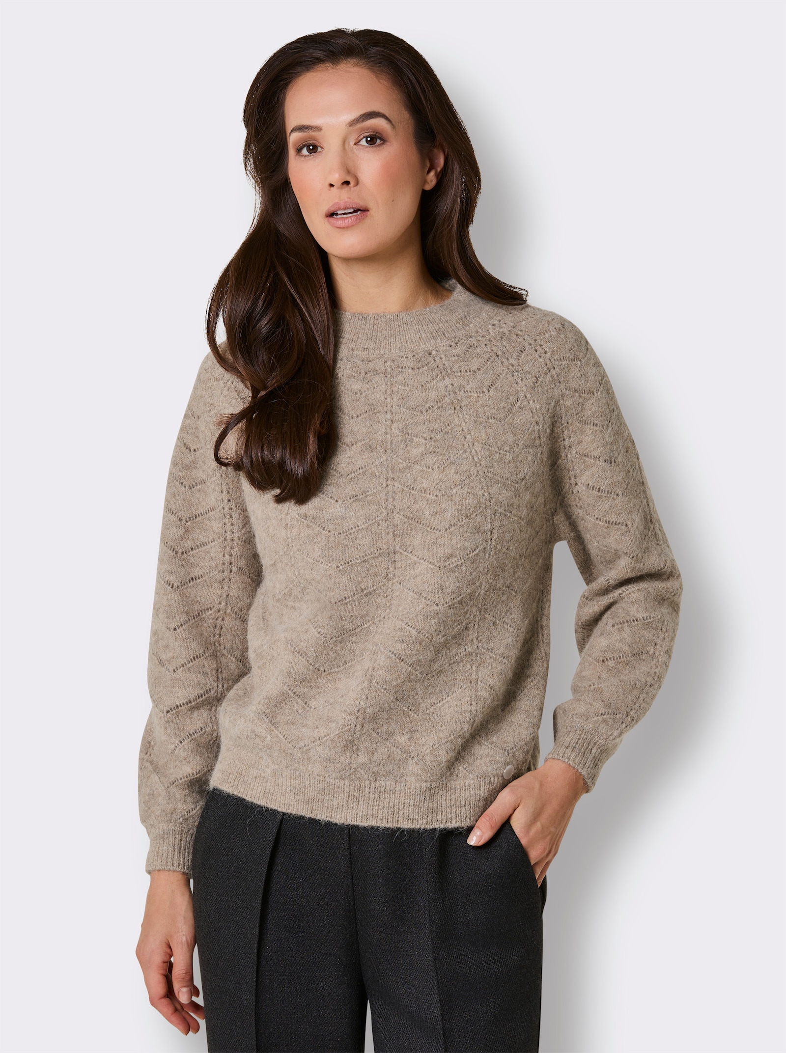 CREATION L PREMIUM Ajourpullover mit Alpakawolle - ecru-sesam