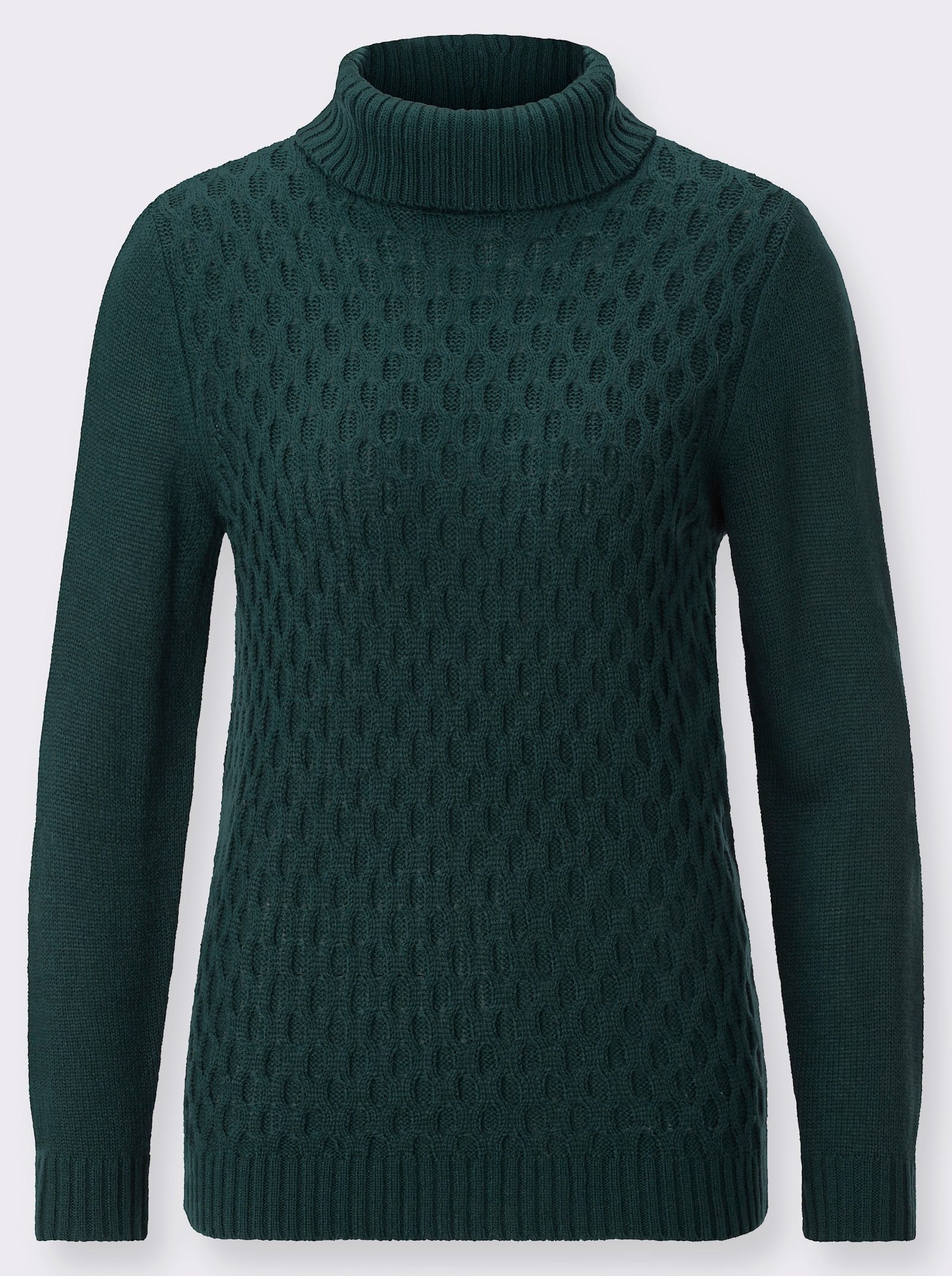 Rollkragenpullover mit Strickmuster - petrol
