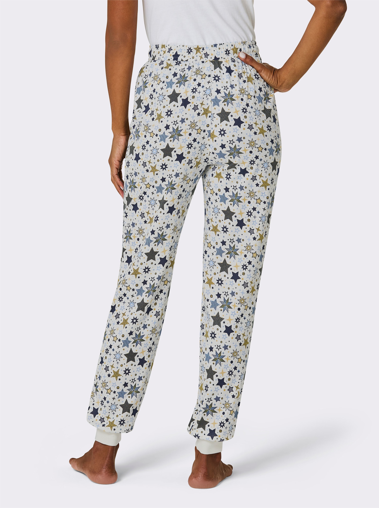 wäschepur Schlafanzug-Hose - ecru-himmelblau-bedruckt